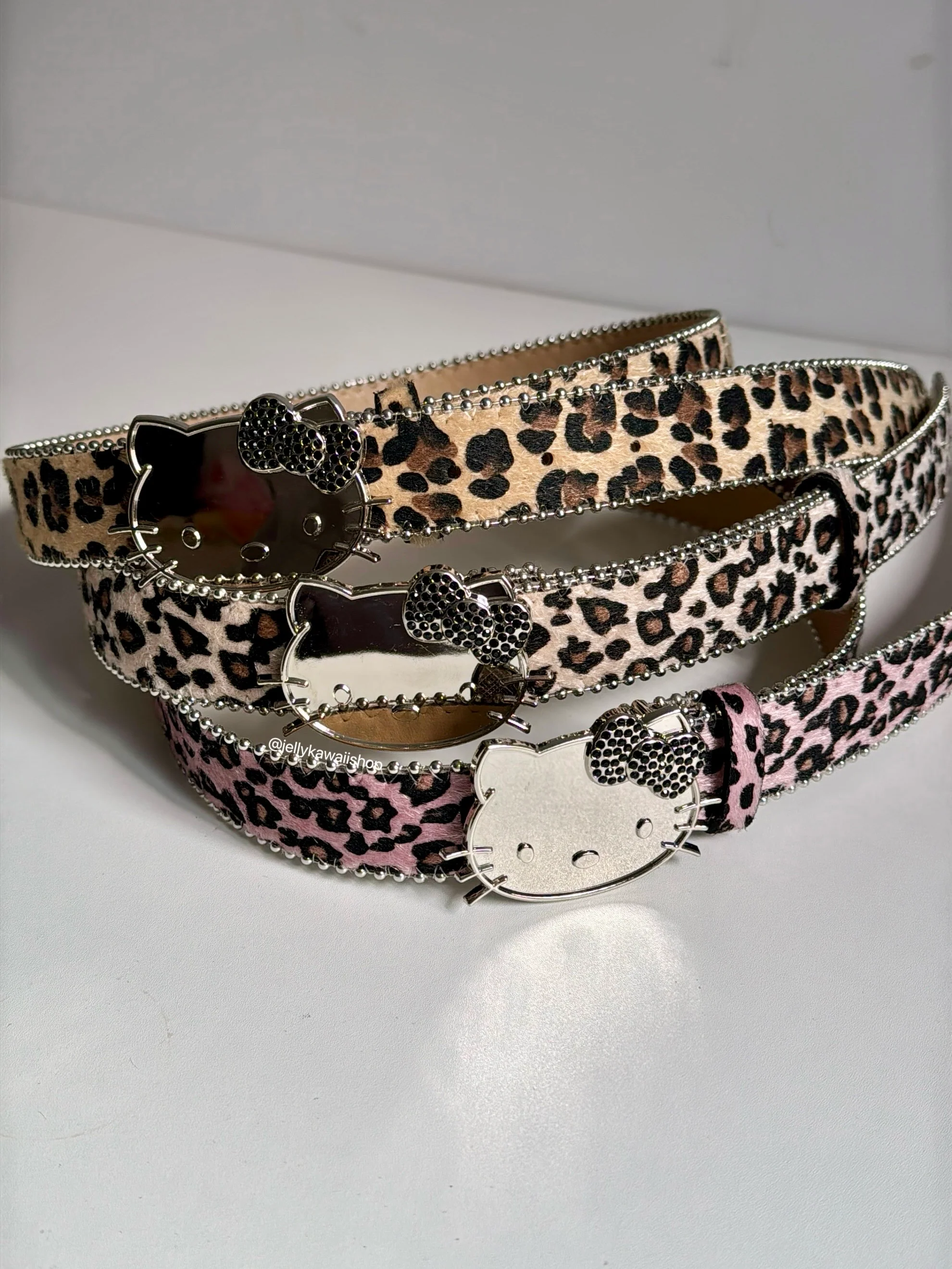 Hellokitty Leopard Print Rhinestone Belt Y2k Belt Cowgirl Leather Belt for Women