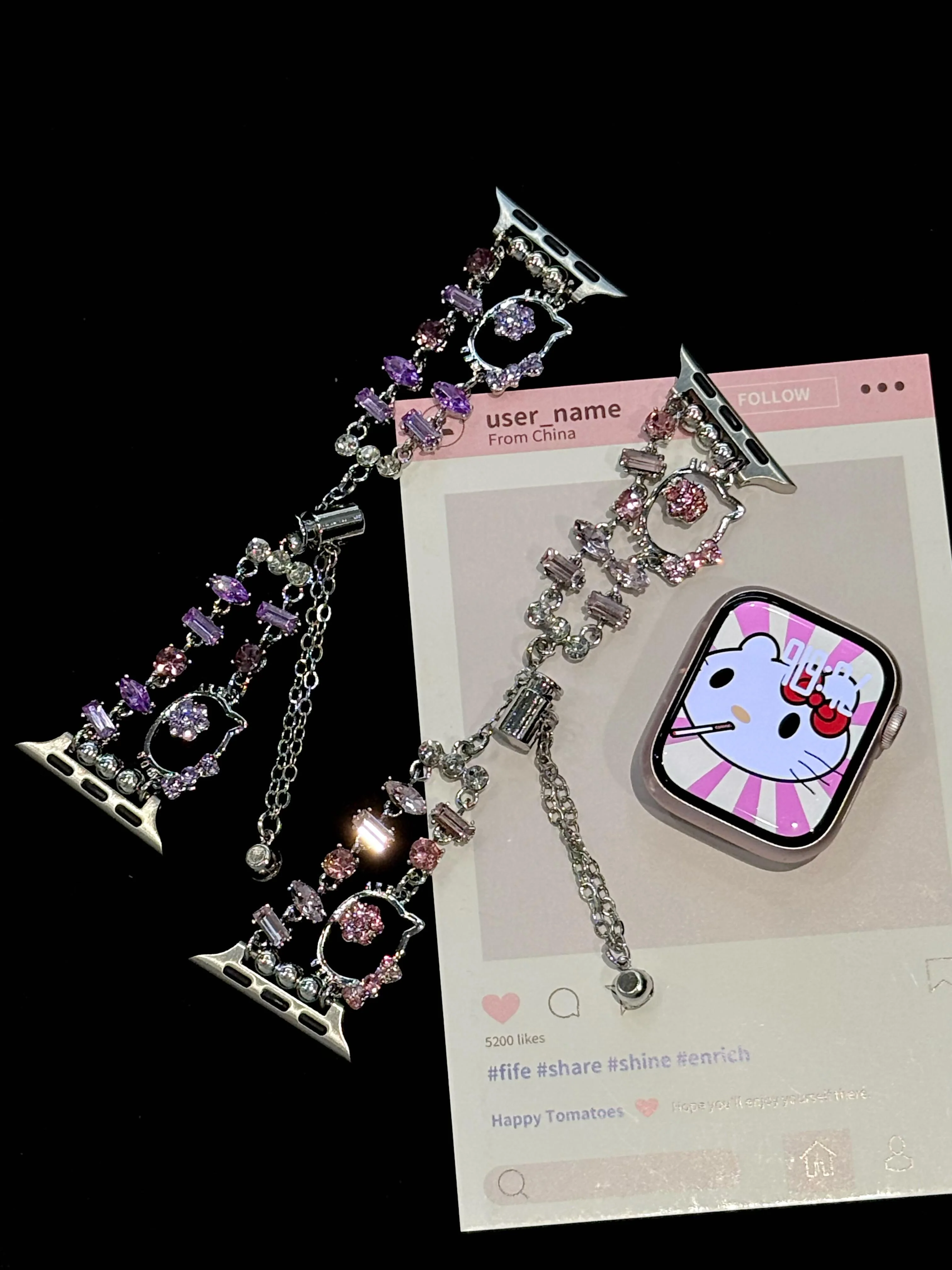 Hellokitty Shape Jewelry Metal Apple Watch Band Strap Bands Bracelet Wristband for iWatch Series