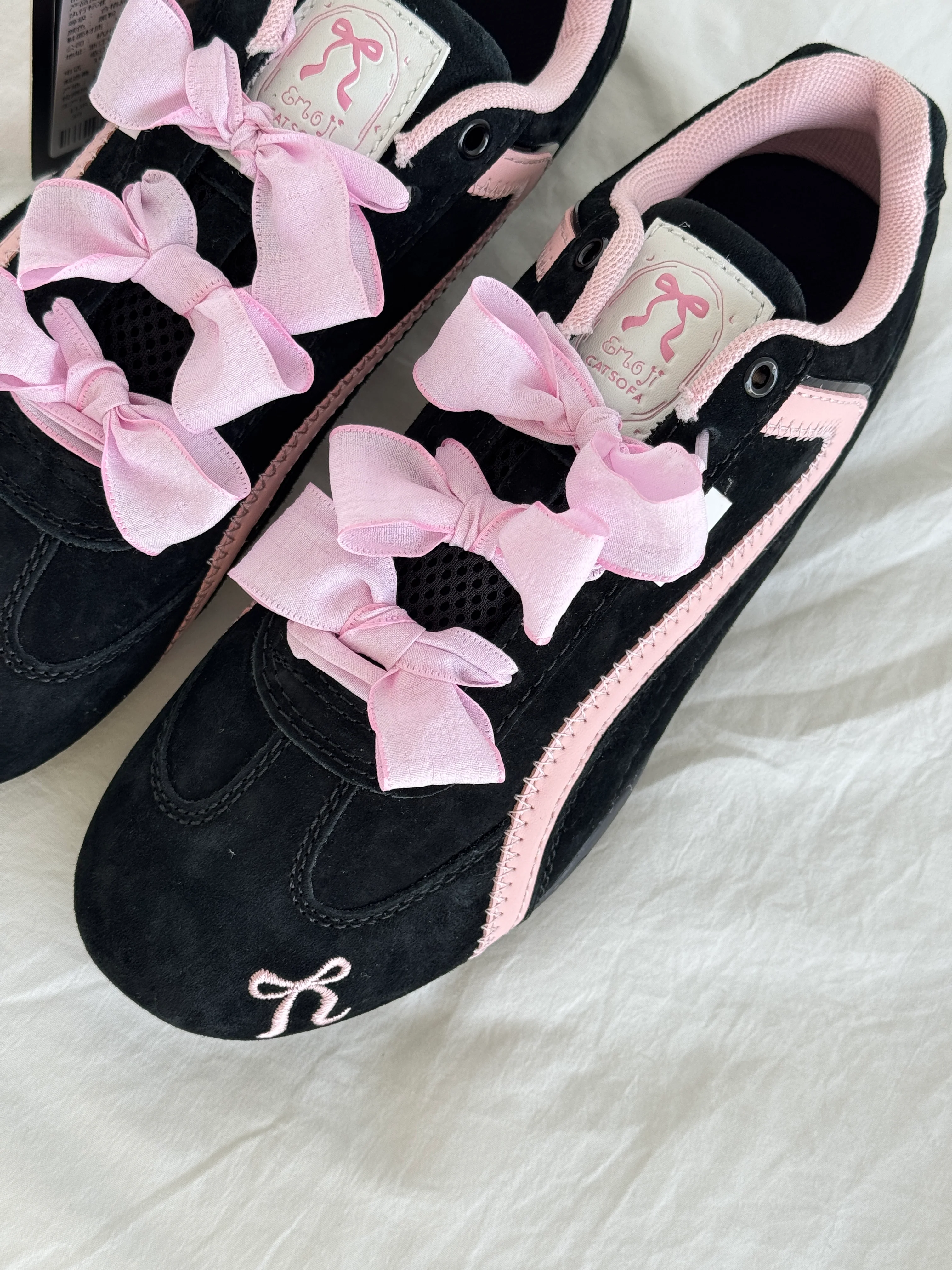Black Pink Bow Speedcat Sneakers Shoes Casual (Includes three shoe laces)