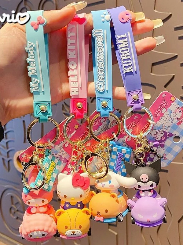 Sanrio on Race Car with Rolling Wheel Keychain