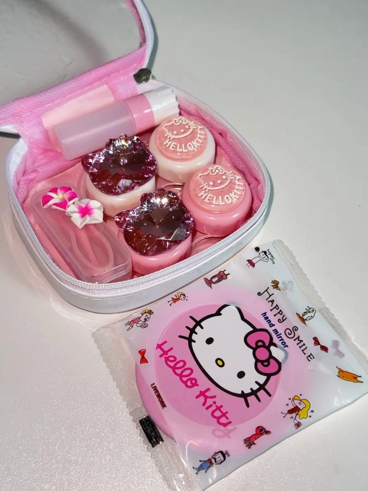 Hellokitty Pink Contact Lens Case Travel Solution Organizer Cases With Stick Tool Set Portable Cute Eye Contact Lens Case