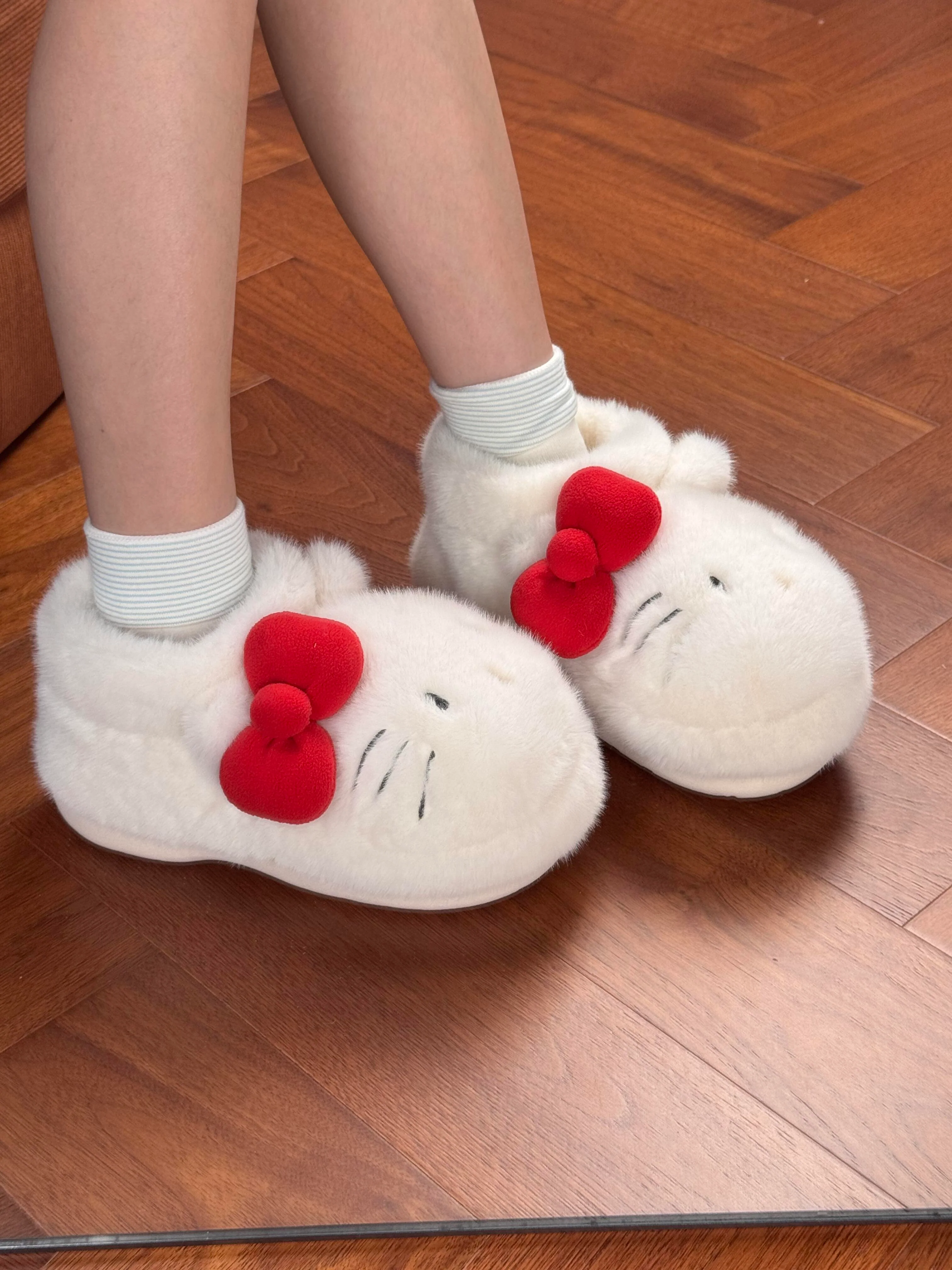 Hellokitty White Cute Fur Winter Boots Fluffy Boots Shoes