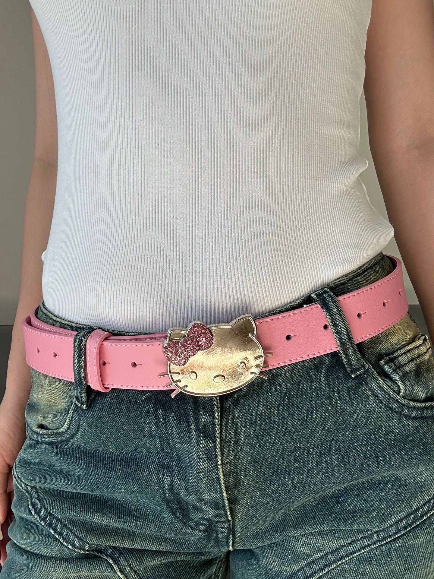 KT Rhinestone Belt Y2k Belt Cowgirl Leather Belt for Women