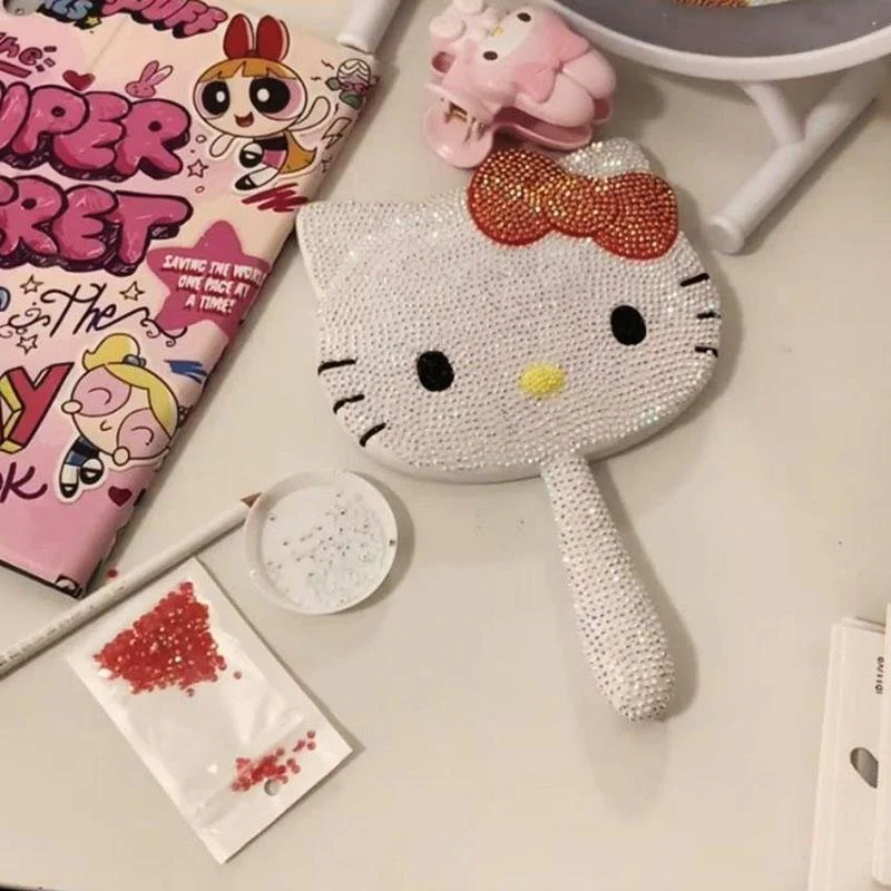 KT Bling Bling Handheld Makeup Sparkly Compact Mirror Handmade Crystals