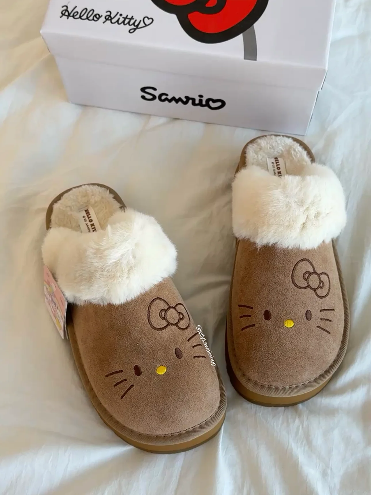 Hellokitty Fuzzy Brown Clogs Slippers Fluffy Fall Winter Shoes