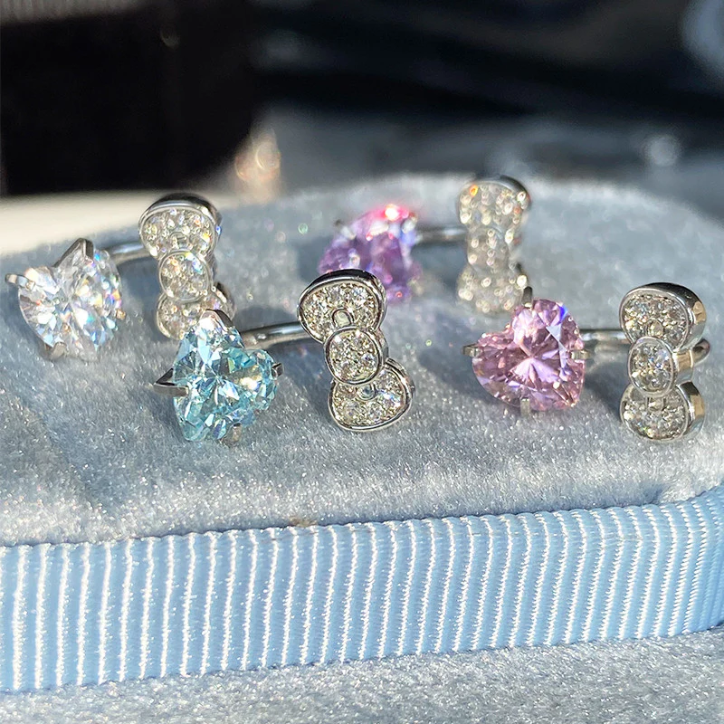 Rhinestone Bow Heart Hello Kitty Helix Earrings