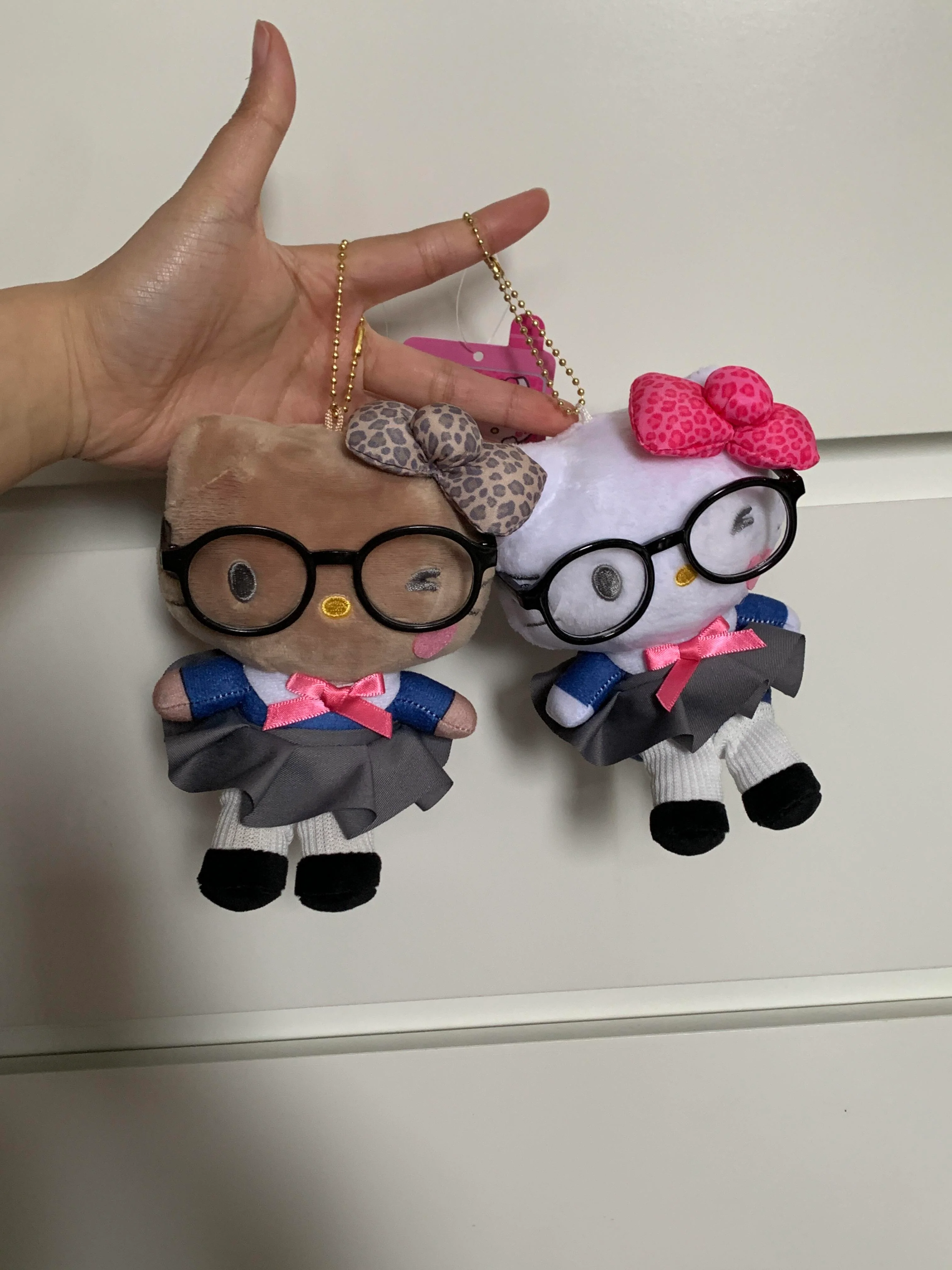 Hellokitty Pink Eyeglasses Plush Keychain Cute Accessories Pendant Toy Girls Gift