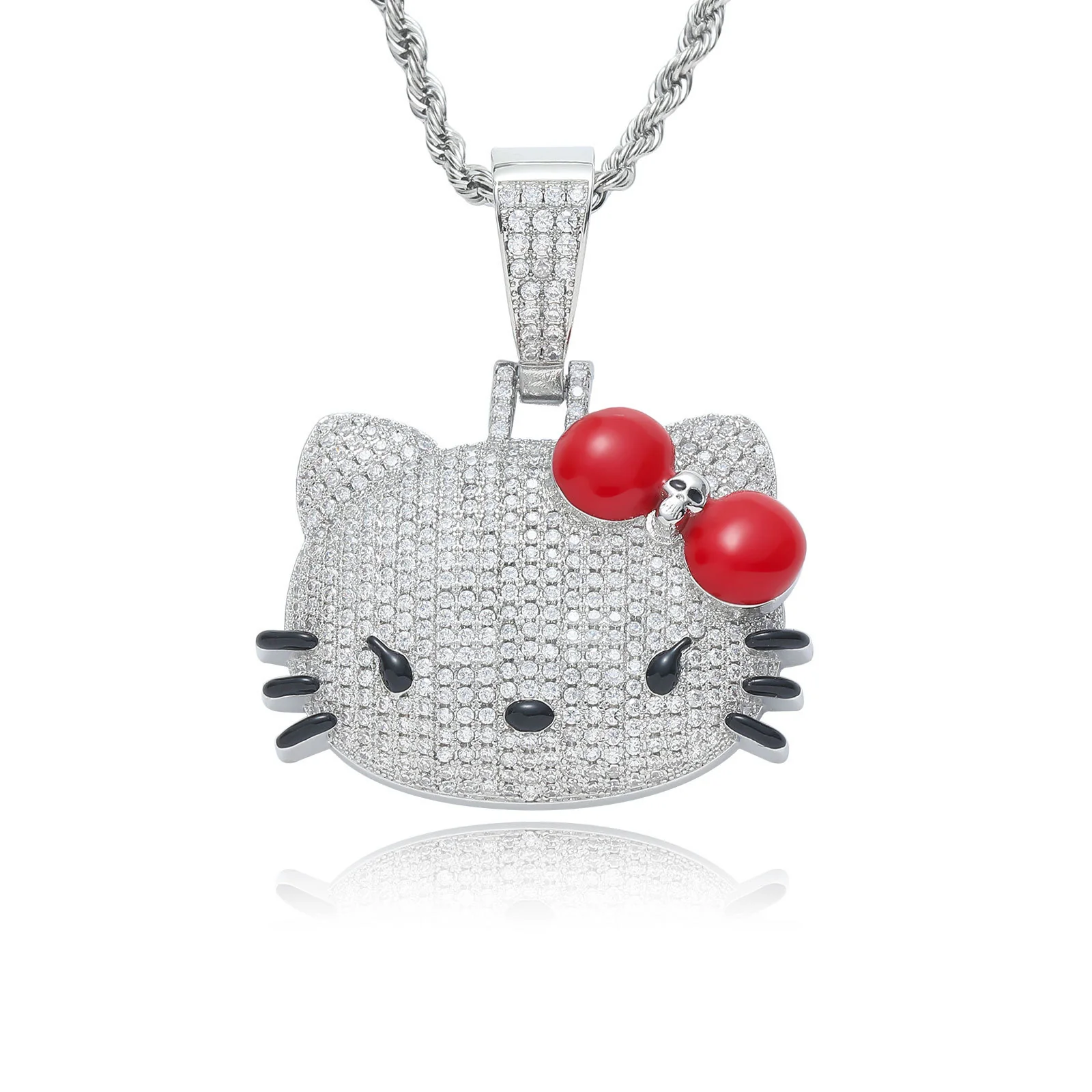 Hellokitty Sparkly Necklace Shiny Rhinestone Tennis Chain Necklace Punk Rock Style Jewelry（Velvet Gift Box Packing）