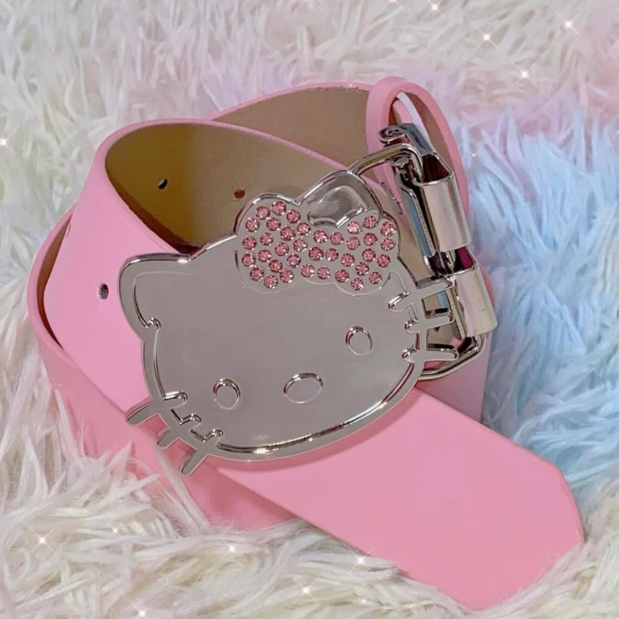 KT Rhinestone Belt Y2k Belt Cowgirl Leather Belt for Women