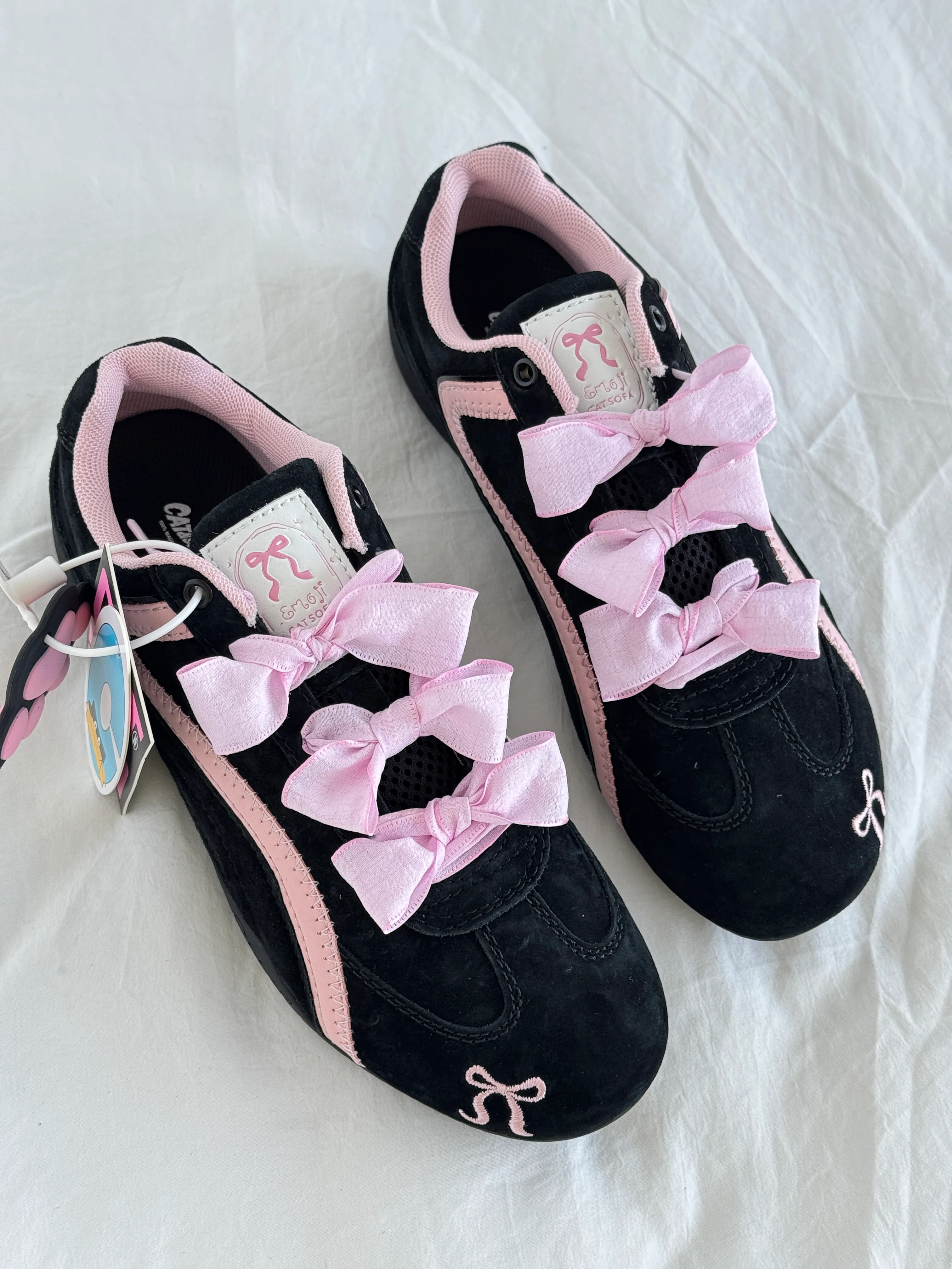 Black Pink Bow Speedcat Sneakers Shoes Casual (Includes three shoe laces)