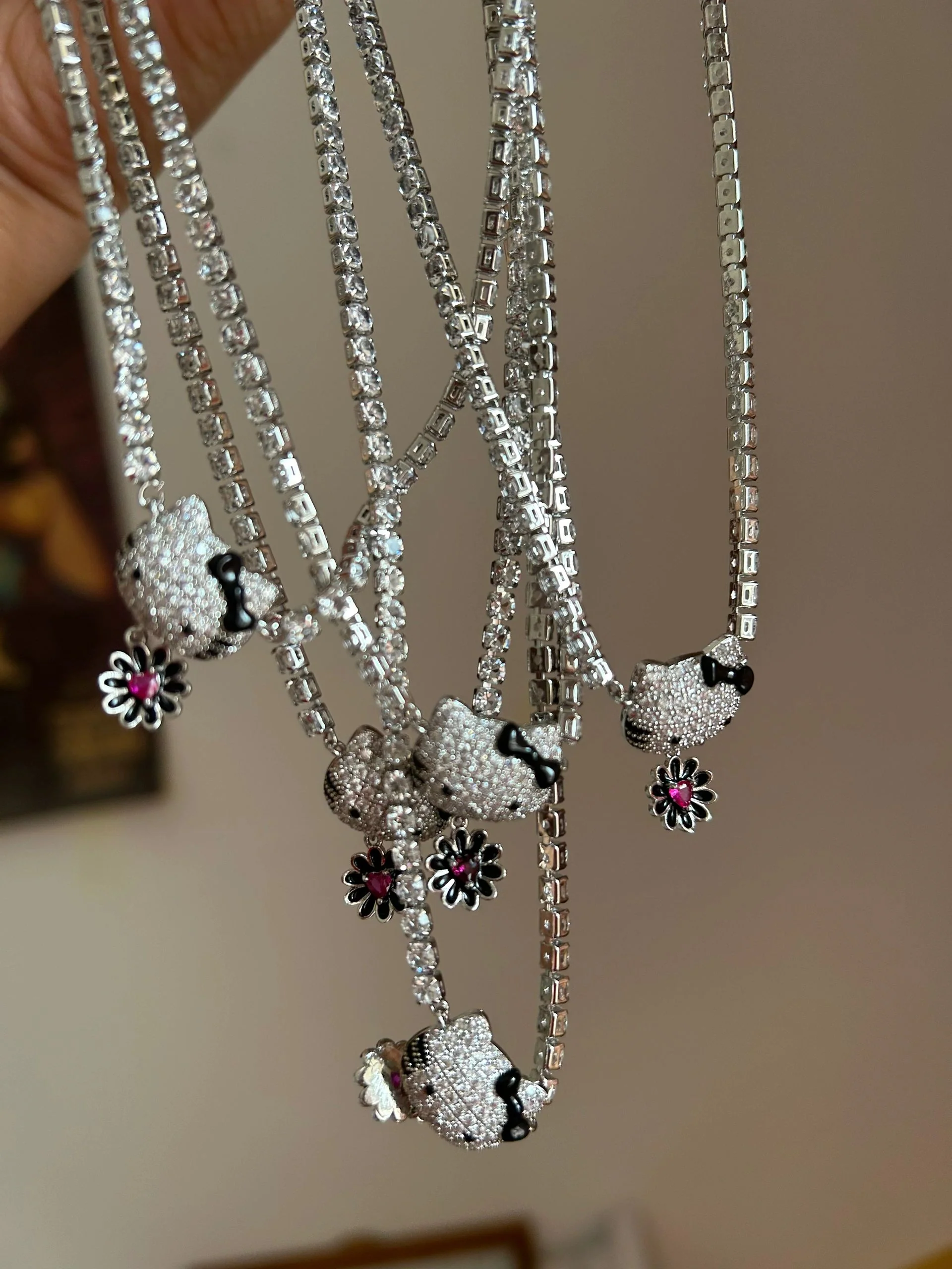 Hellokitty Rhinestone Necklace 2PCS