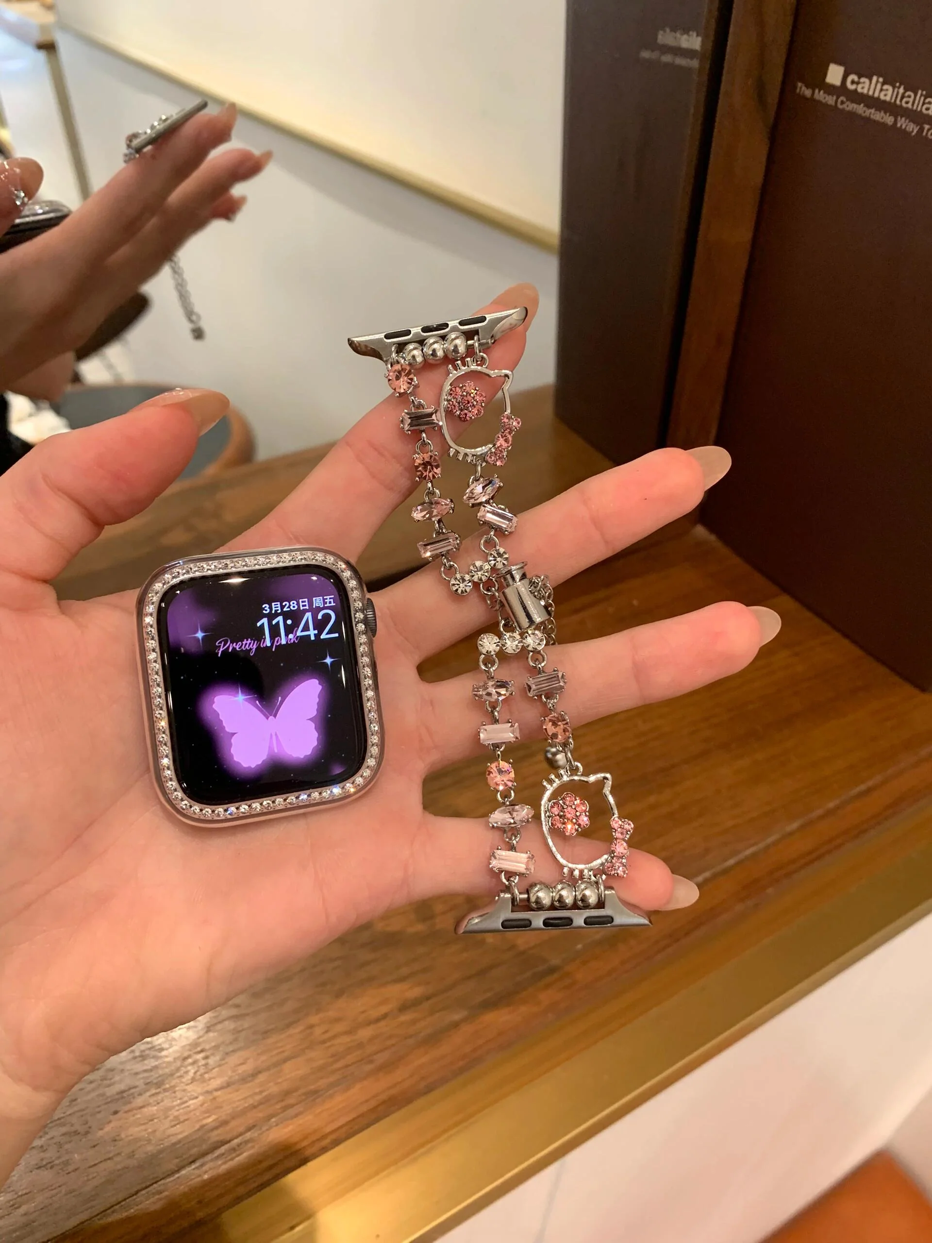 Hellokitty Shape Jewelry Metal Apple Watch Band Strap Bands Bracelet Wristband for iWatch Series