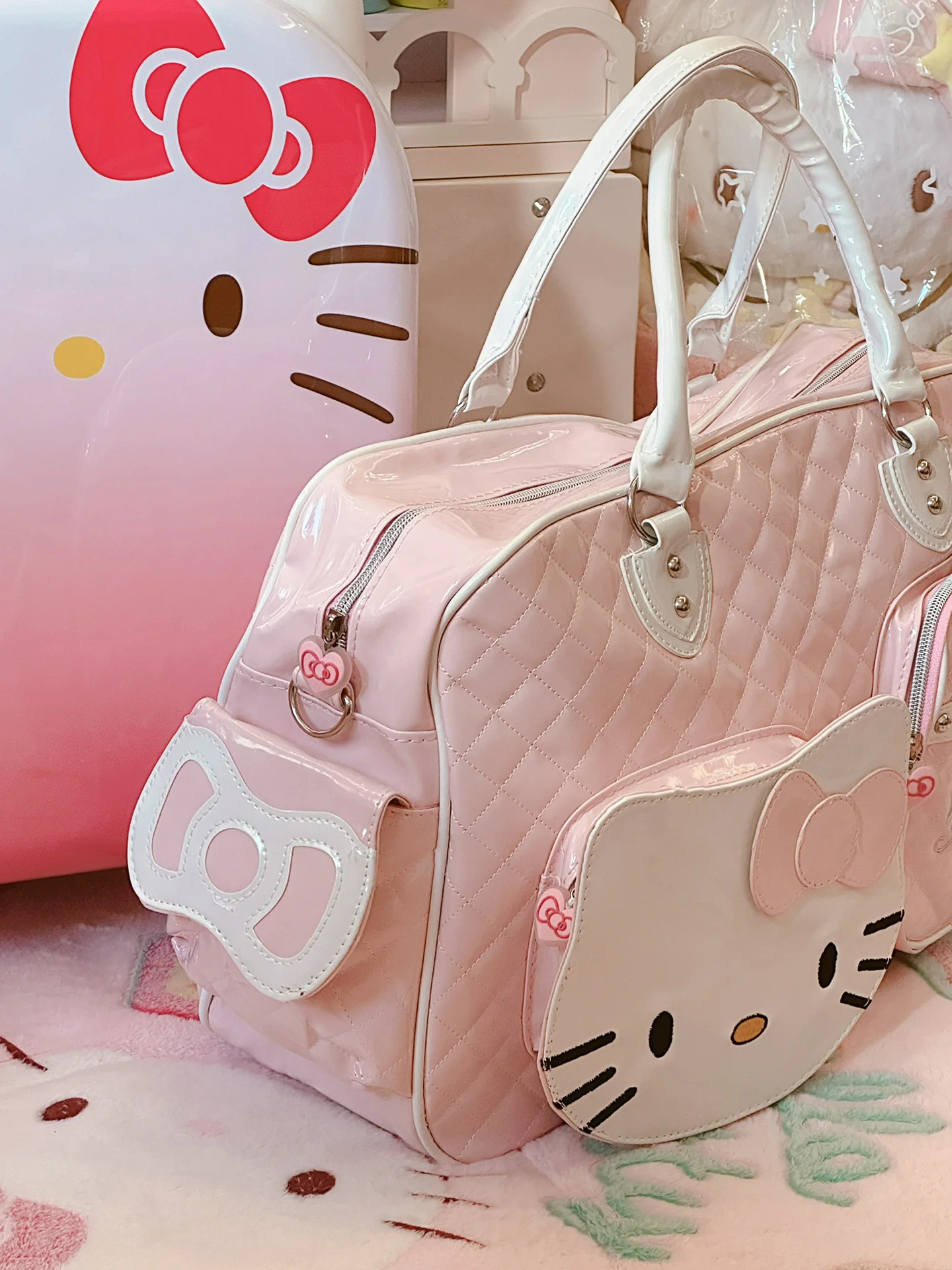 KT Weekender Bag for Women Cute PU Travel Tote Bag Gym Duffel Bag