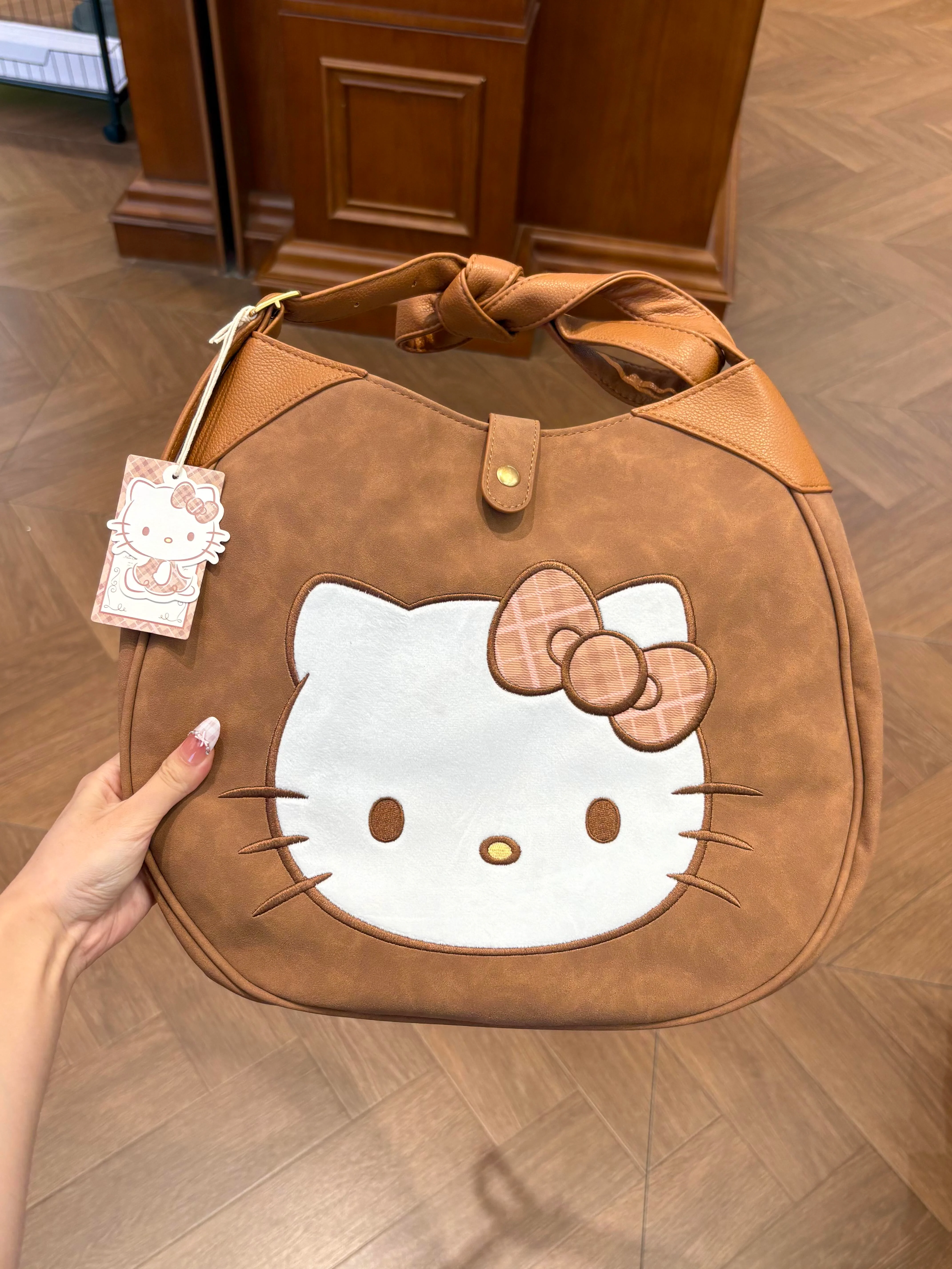 Hellokitty Embroidered Plaid Tote Bag Handbag