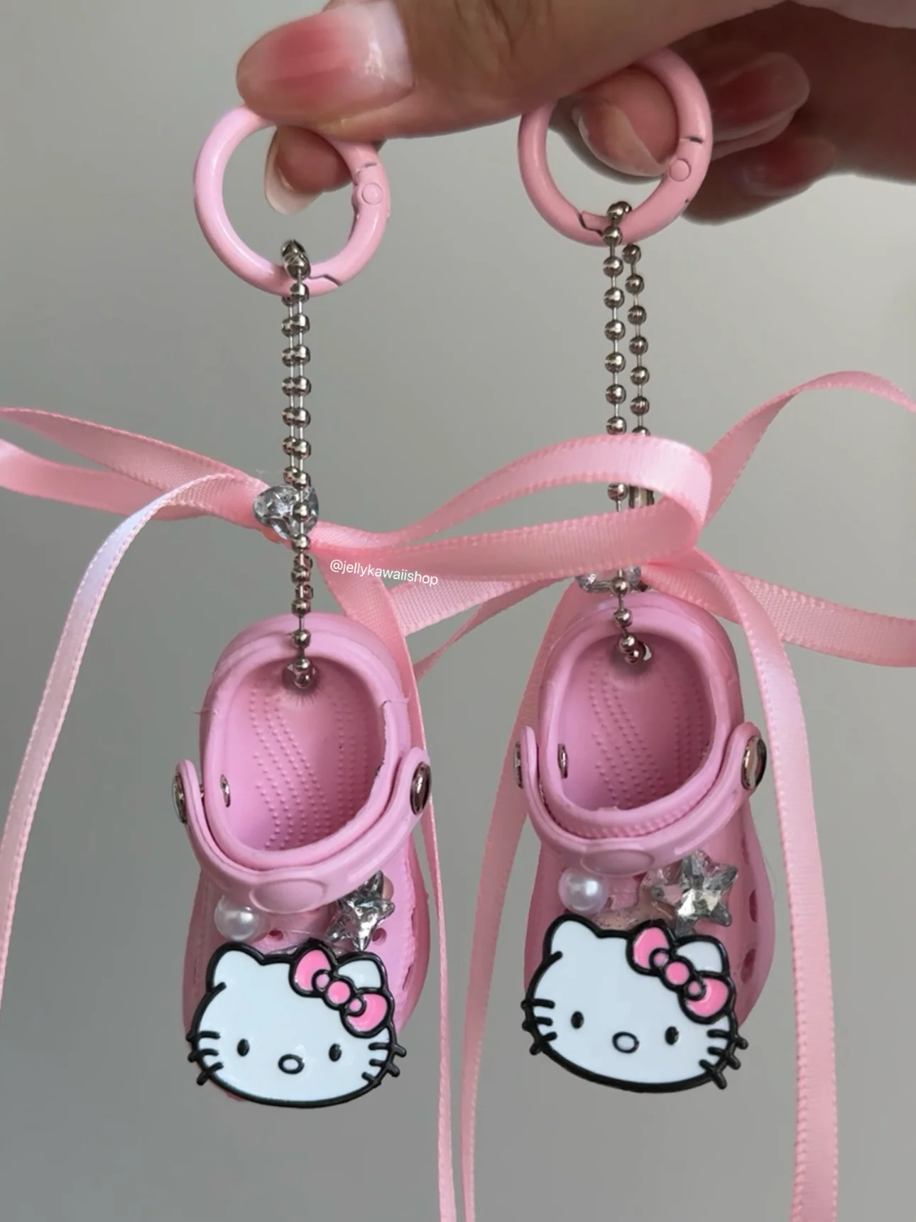 Hellokitty Pink Mini Crocs Handmade Bag Charm Chains Decoration Pendant Accessories for Purse (2PCS)