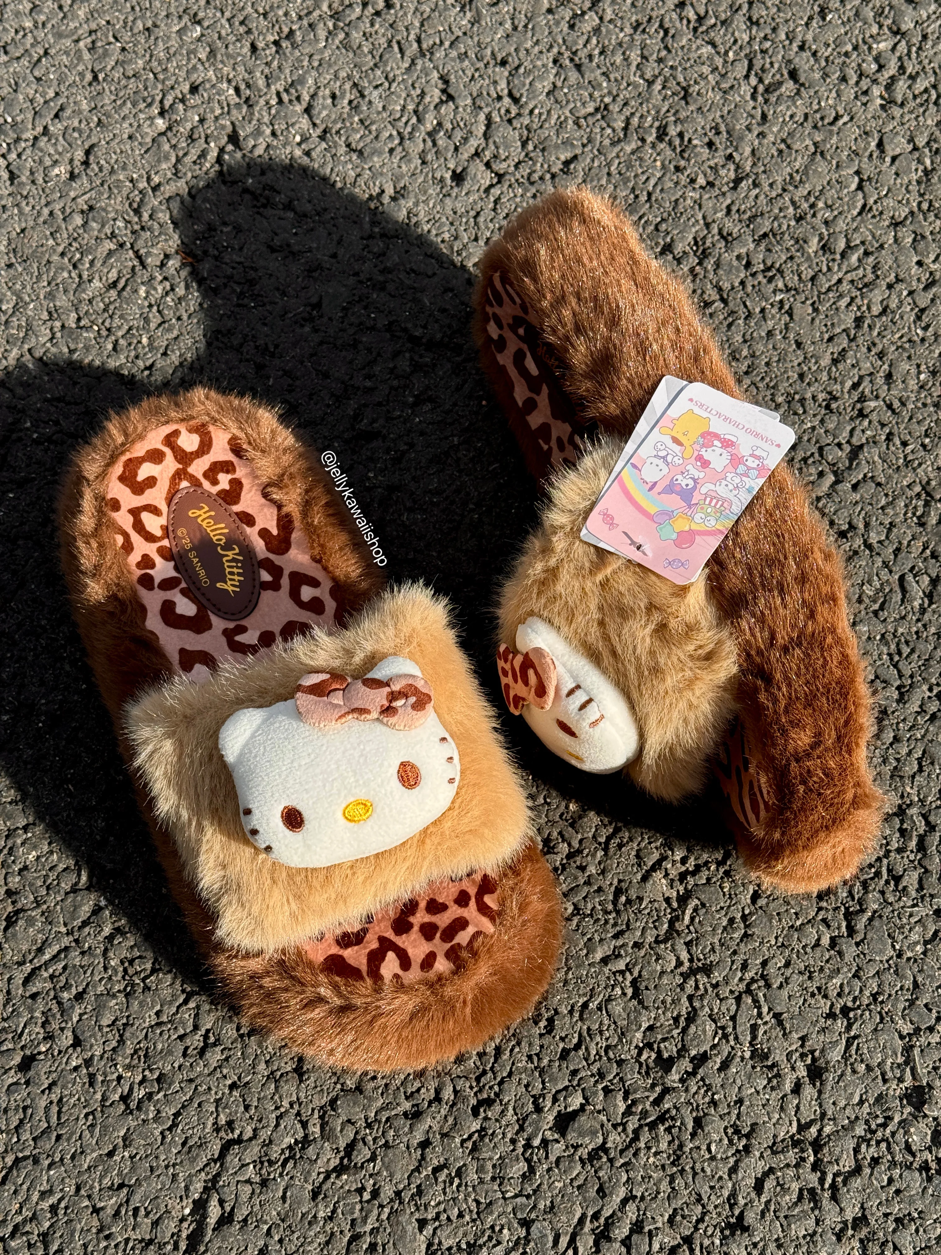 Hellokitty Leopard Print Cute Plush Fluffy Slippers Slides
