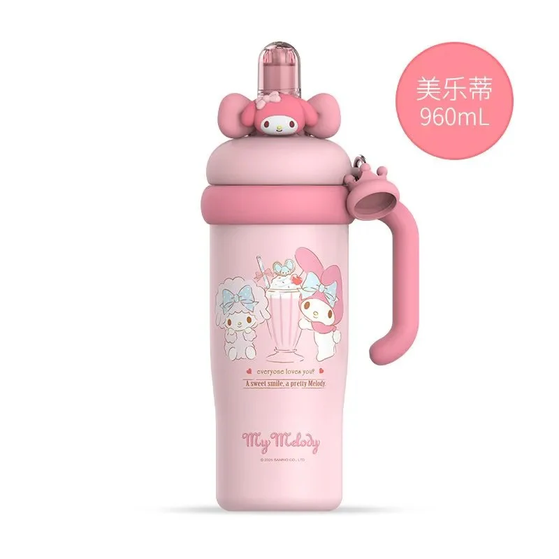 Sanrio Tumbler with Handle Stainless Steel Insulated Cup with Lid & Straw Water Bottle Cupholder Friendly Women Travel Mug