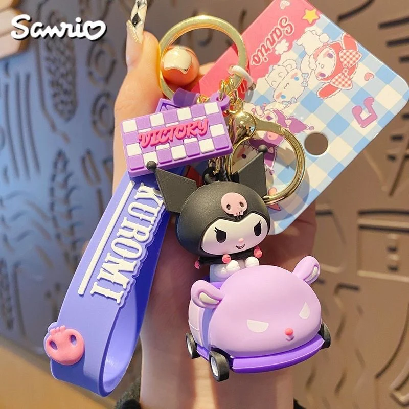 Sanrio on Race Car with Rolling Wheel Keychain