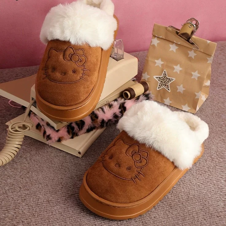 Hellokitty Fuzzy Memory Foam Slippers Fluffy Fall Winter House Shoes Indoor and Outdoor