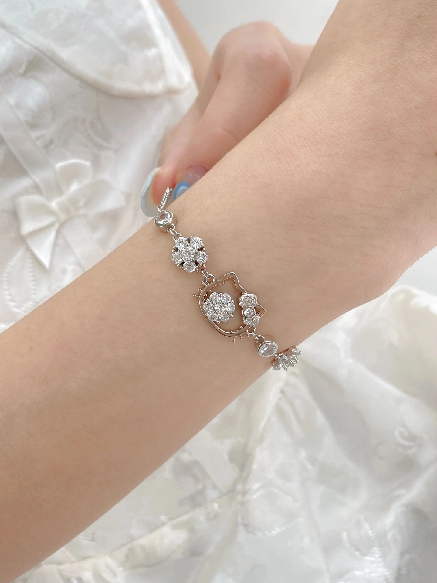 KT Sterling Silver Cute Bracelet with Crystal | Birthday Christmas Jewelry Gifts for Women Girls