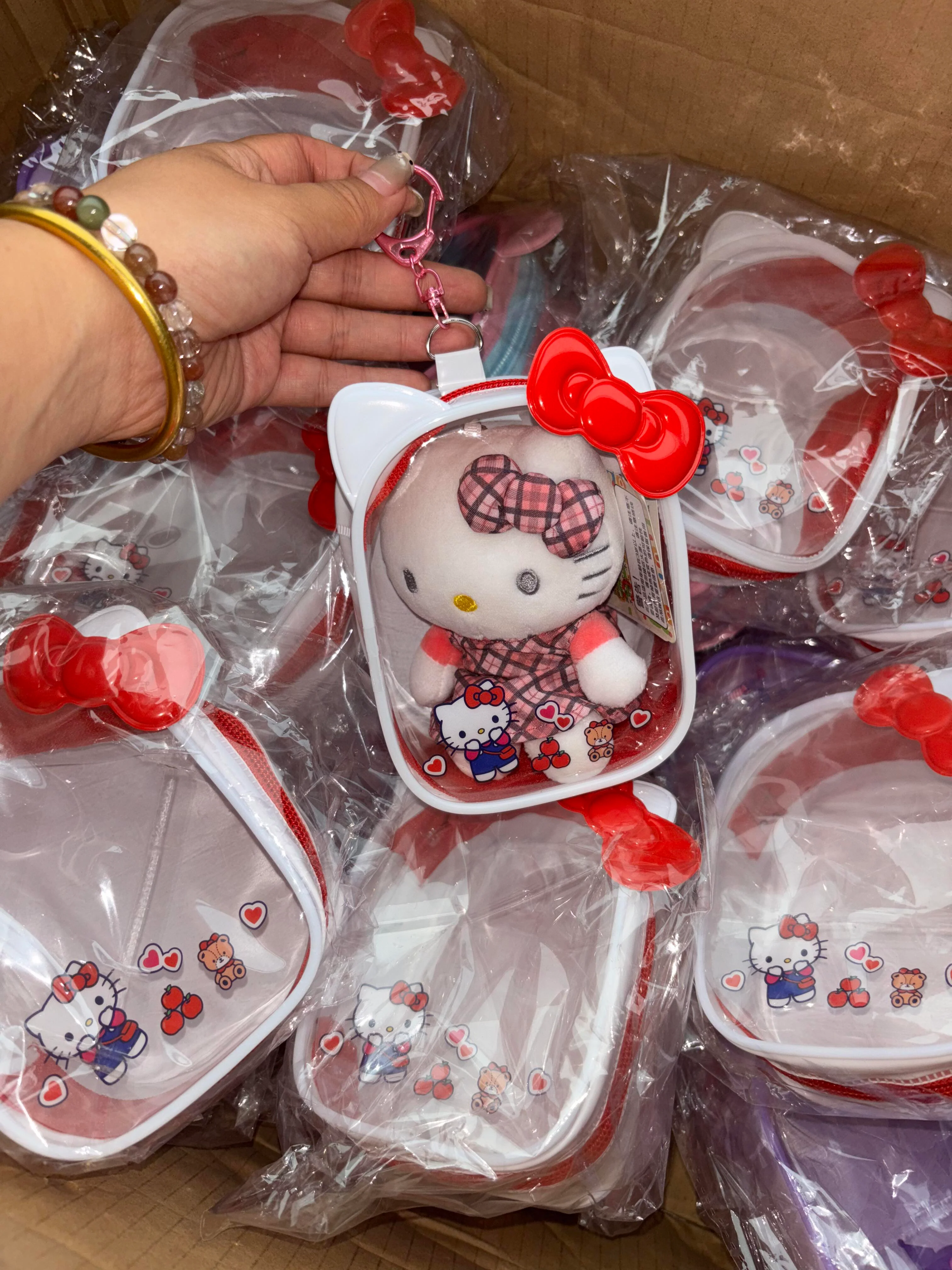 Sanrio Clear Figure Display Bag with Keychain Portable Small Doll Storage Hanging Blind Boxes Organizer Zipper Closure Dustproof Collectibles Case