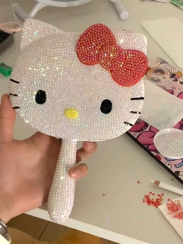 KT Bling Bling Handheld Makeup Sparkly Compact Mirror Handmade Crystals