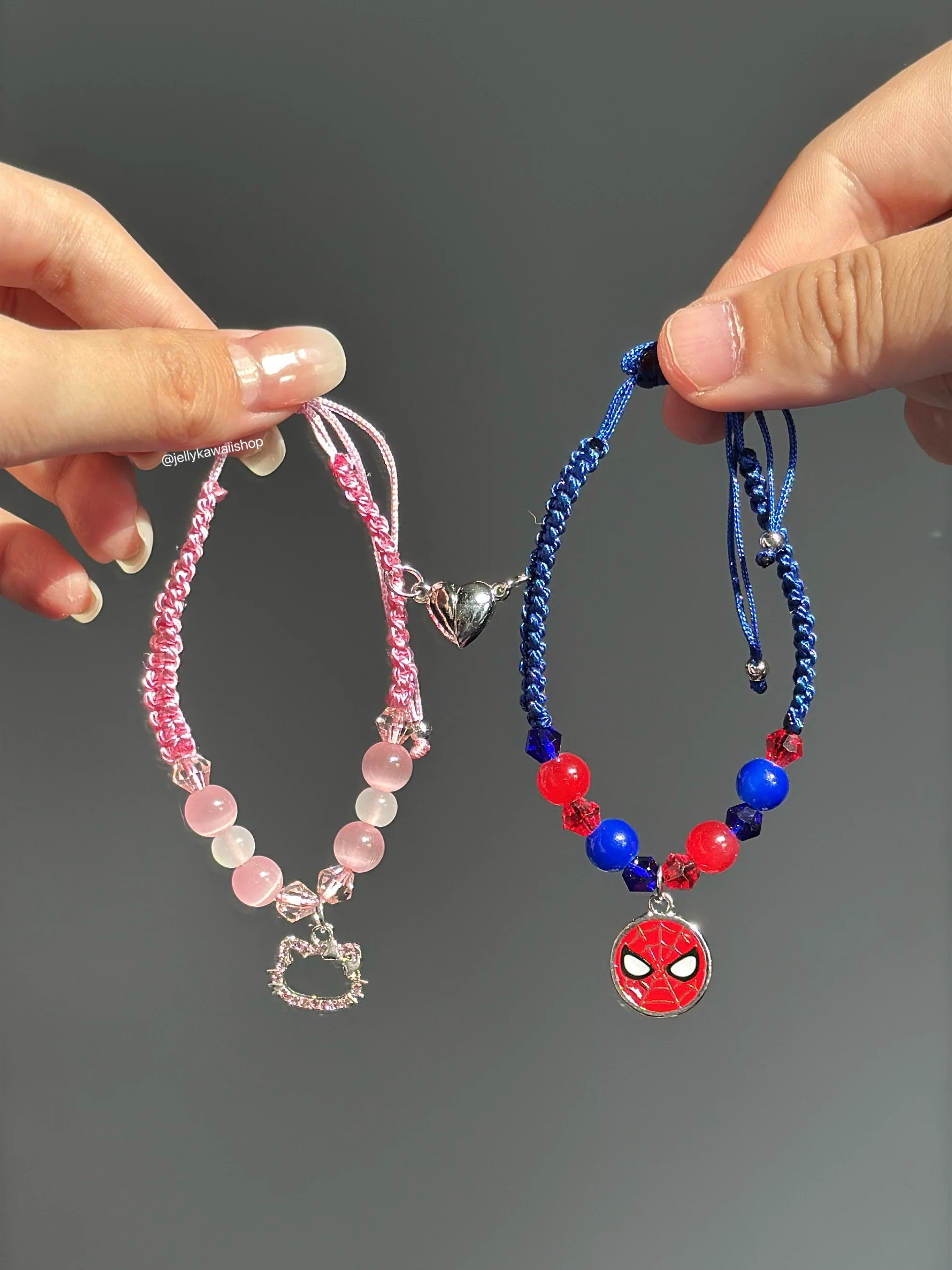 Hellokitty and Spiderman 2 Pcs Magnetic Couples Bracelets Matching Friendship Bracelets Adjustable Bracelets