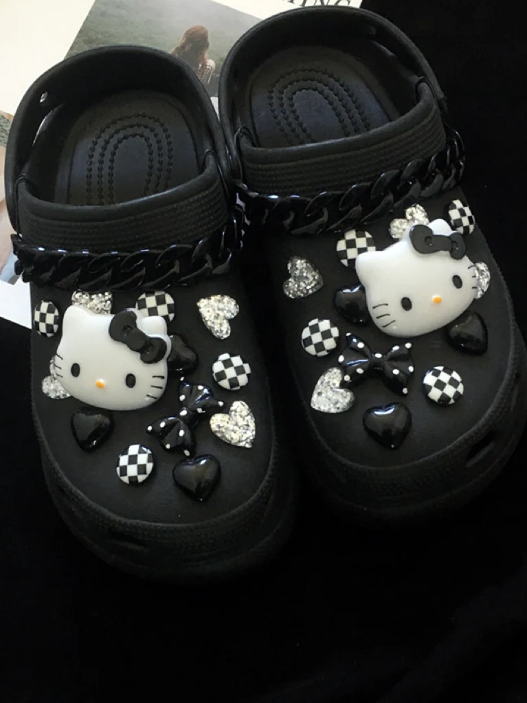 KT Aesthetic Shoe Decoration Charms for Crocs Clog Slides Sandals (26 PCS + 2 Chains)