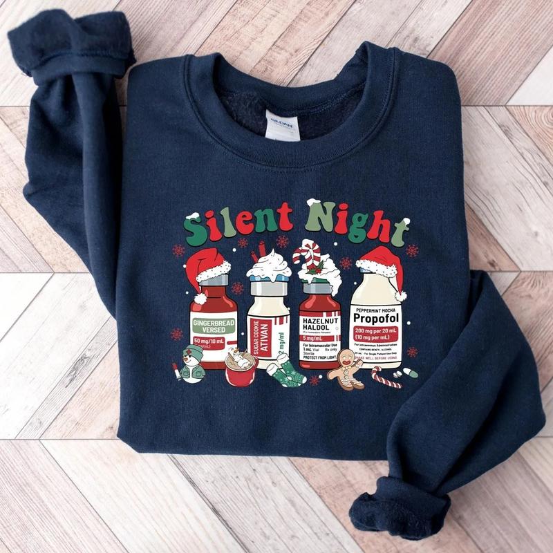 [T-Shirt or Sweatshirt] Silent Night Christmas Sweatshirt, Christmas Nurse Shirt, Medical Christmas T-Shirt, ICU Nurse Christmas Tee, Nurse Holiday Sweatshirt