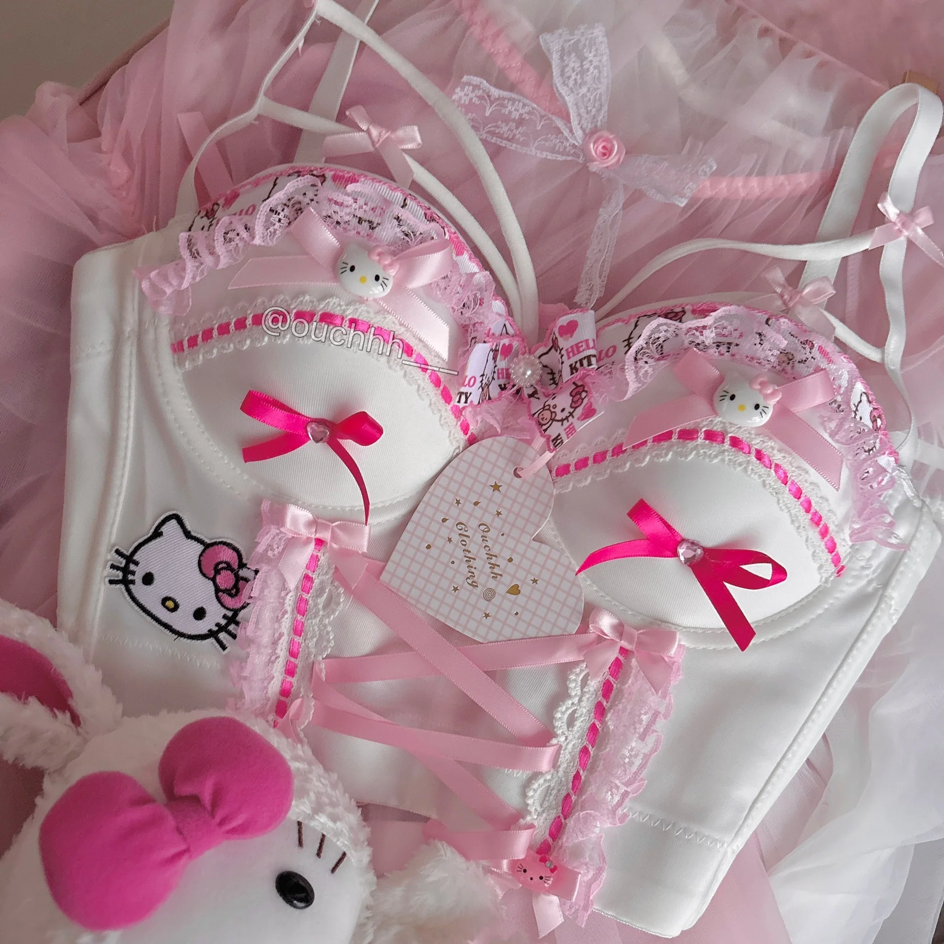 Spoil Me Rotten Kitty Cropped Corset Top (White)