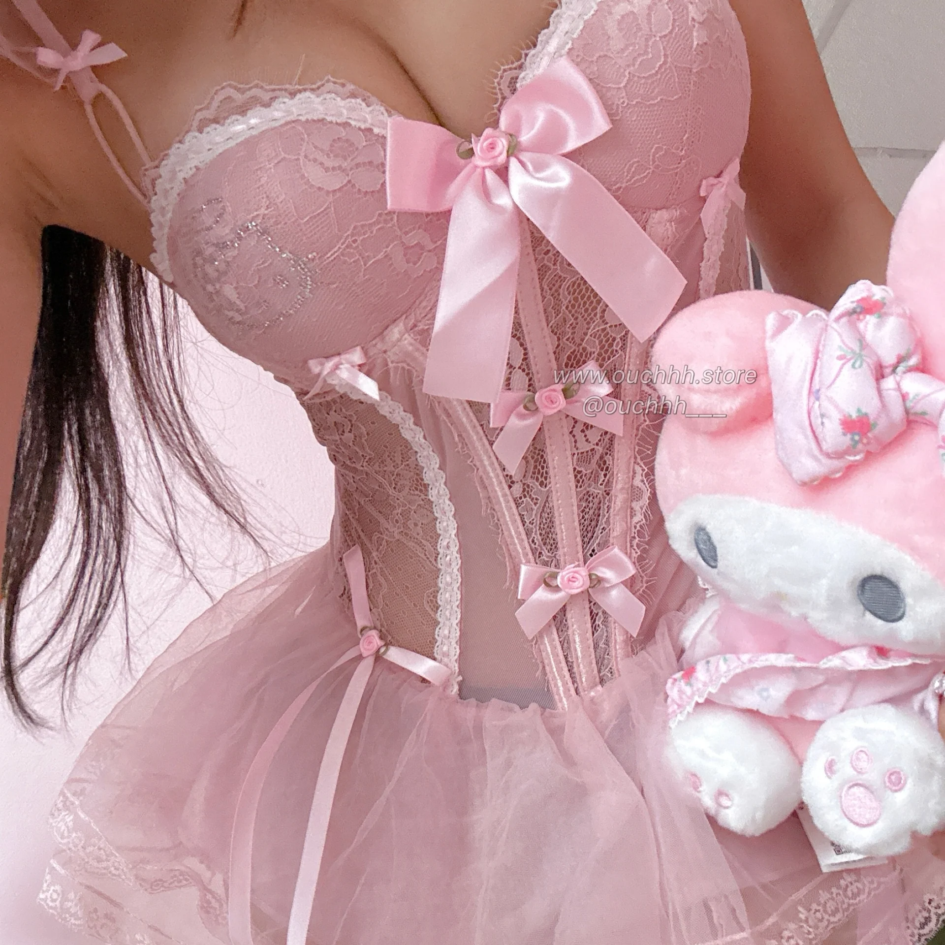Rose Buds Kitty Ballerina Puppet Corset Mini Dress (Dusty Pink)