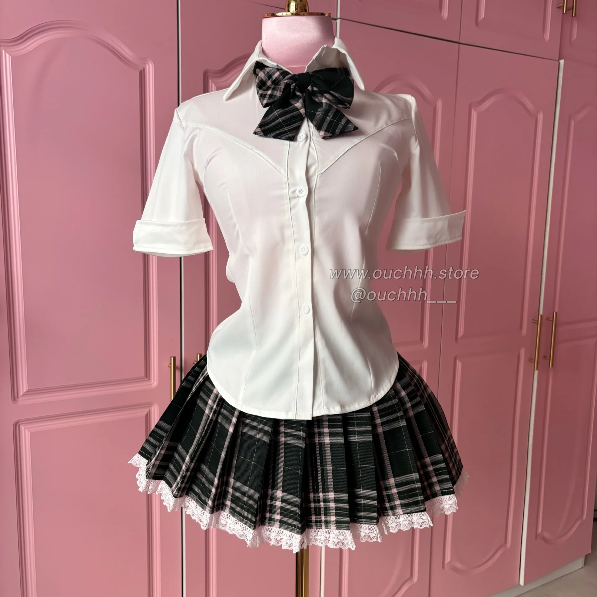 Academia Plaid Mini Skirt with ribbon (Dark Green)