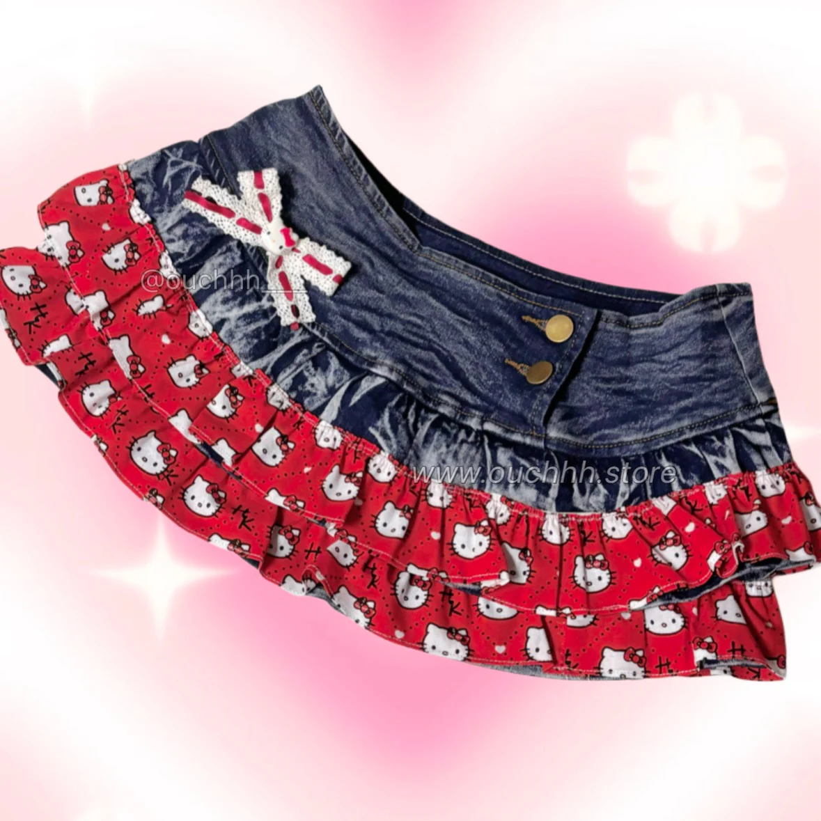 Hello Kitty Trim Mid Rise Mini Skirt (Red)