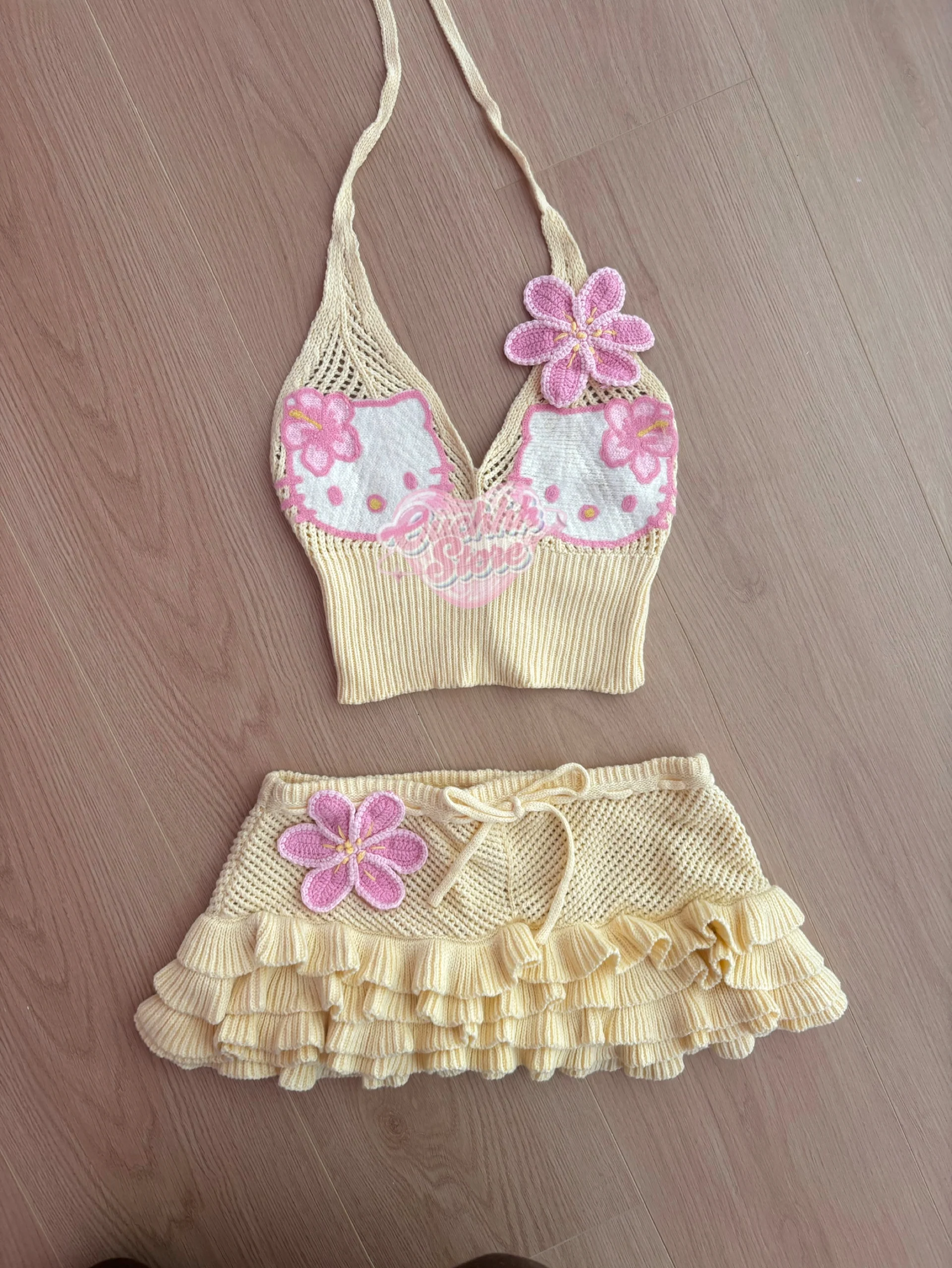 Hibiscus Kitty Crochet Set (Butter Yellow)