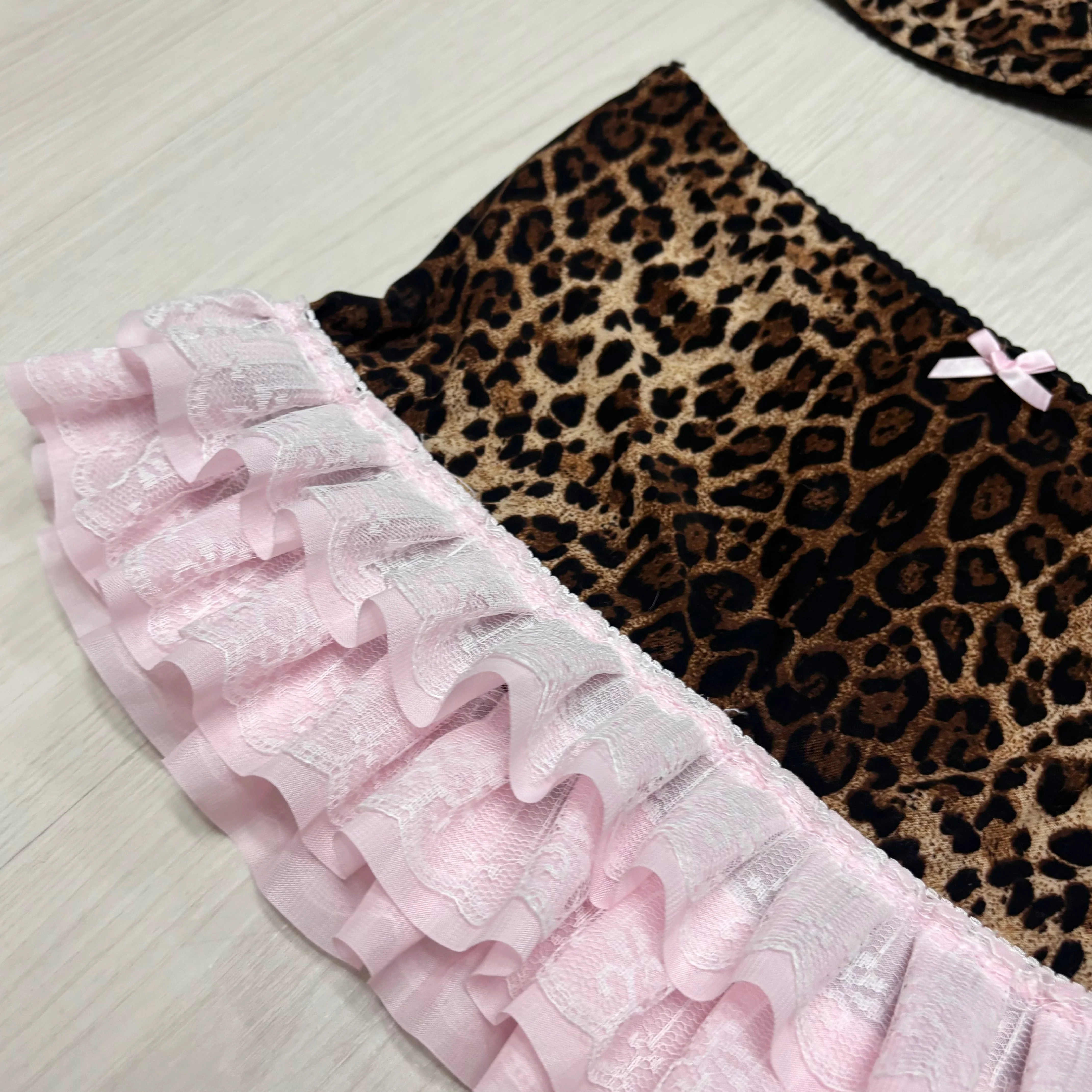 Demure Pink Lace Animal Print Lingerie Set