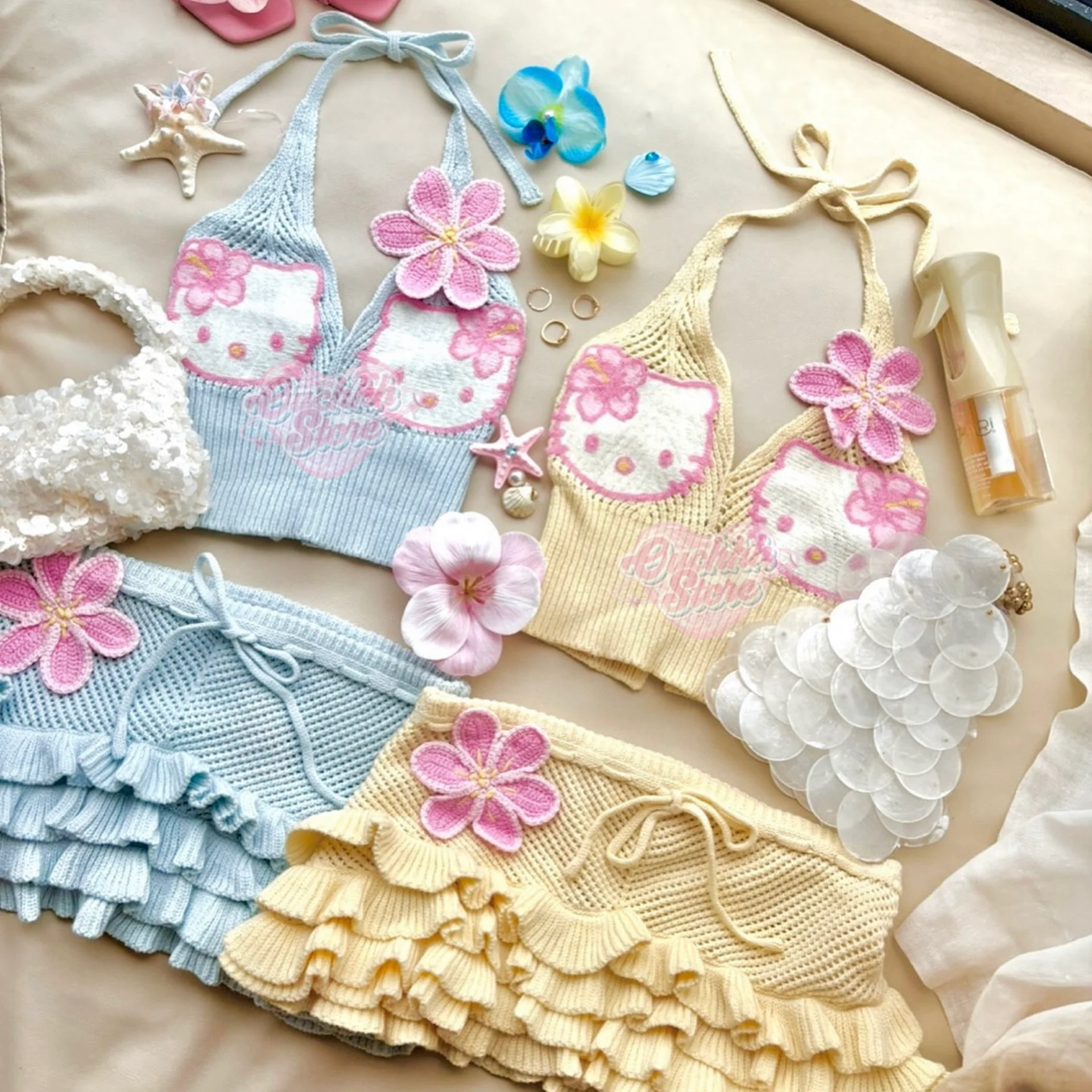 Hibiscus Kitty Crochet Set (Baby Blue)