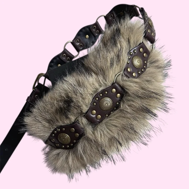 Faux fur vintage style belt