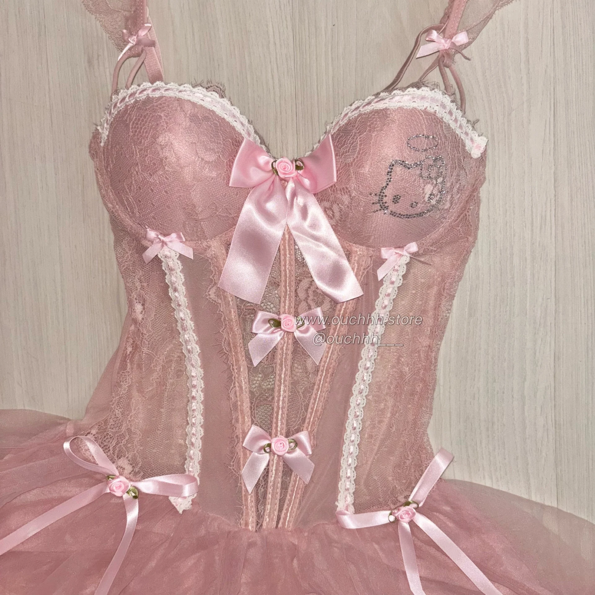 Rose Buds Kitty Ballerina Puppet Corset Mini Dress (Dusty Pink)
