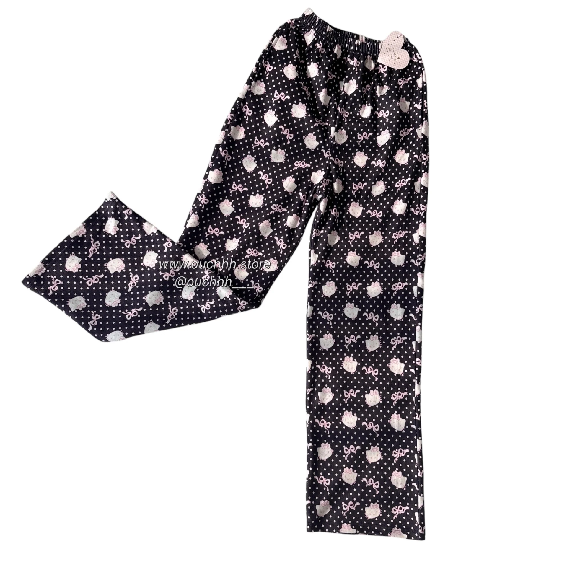 Black Polka Kitty Top and Pocket Pants PJ Set