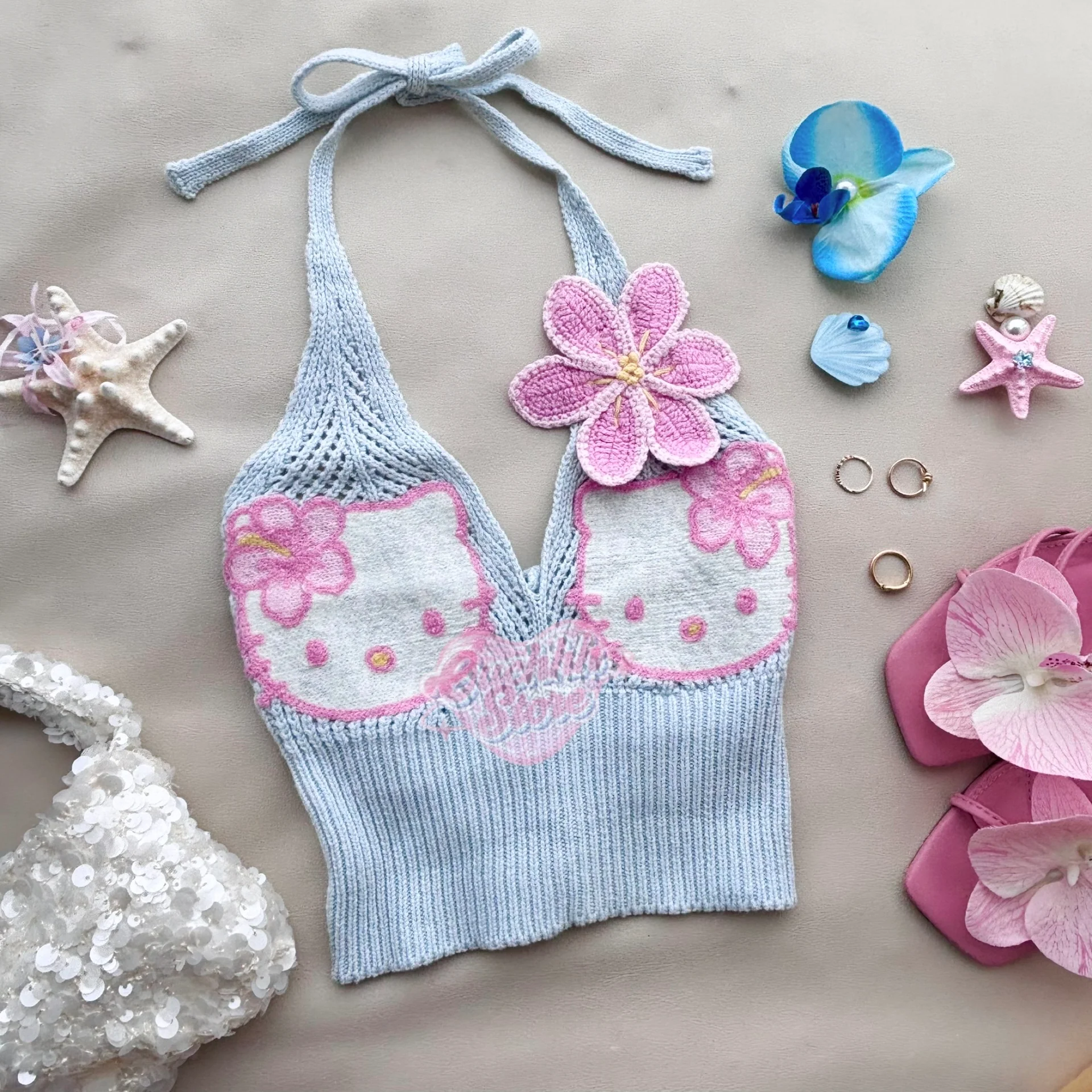 Hibiscus Kitty Crochet Set (Baby Blue)
