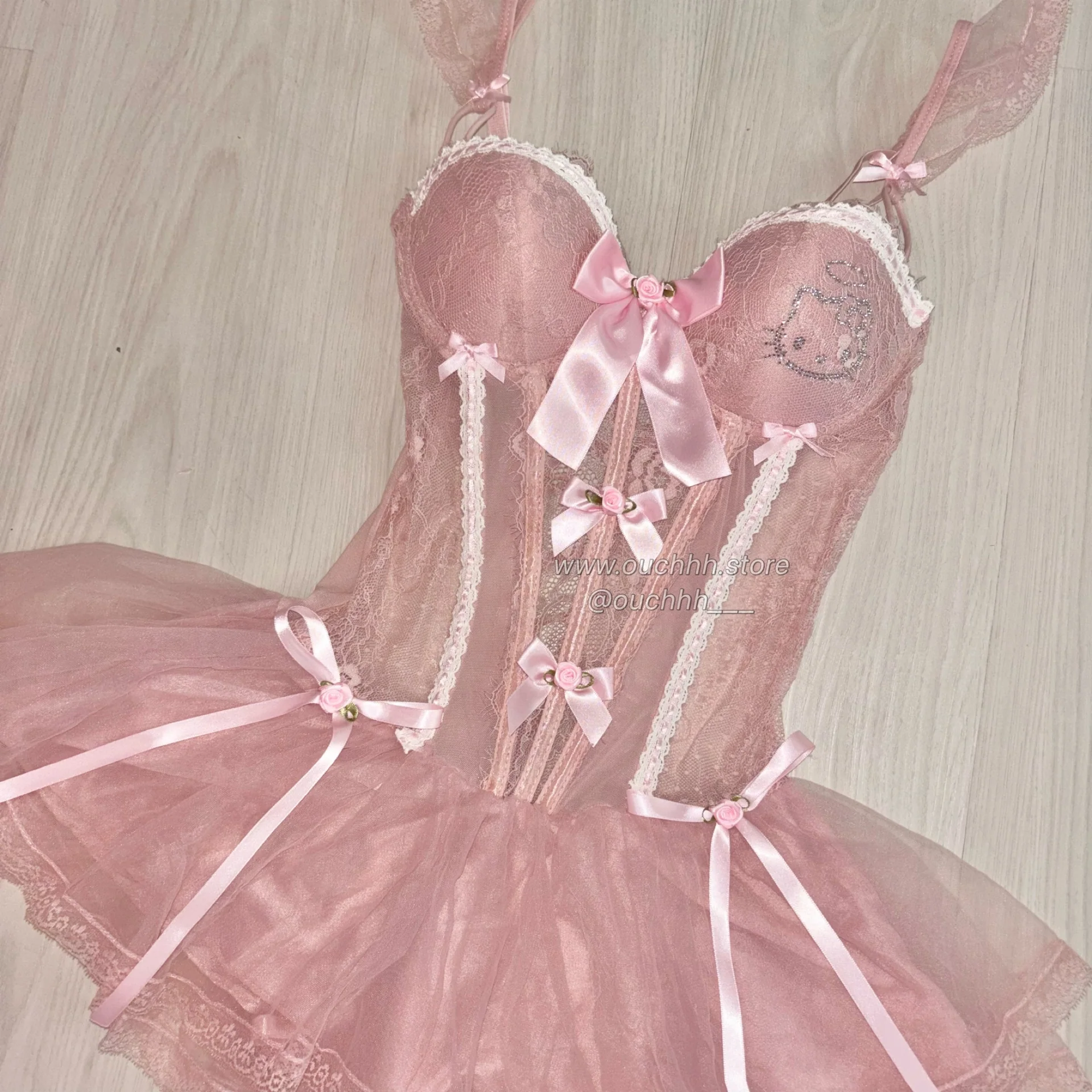 Rose Buds Kitty Ballerina Puppet Corset Mini Dress (Dusty Pink)