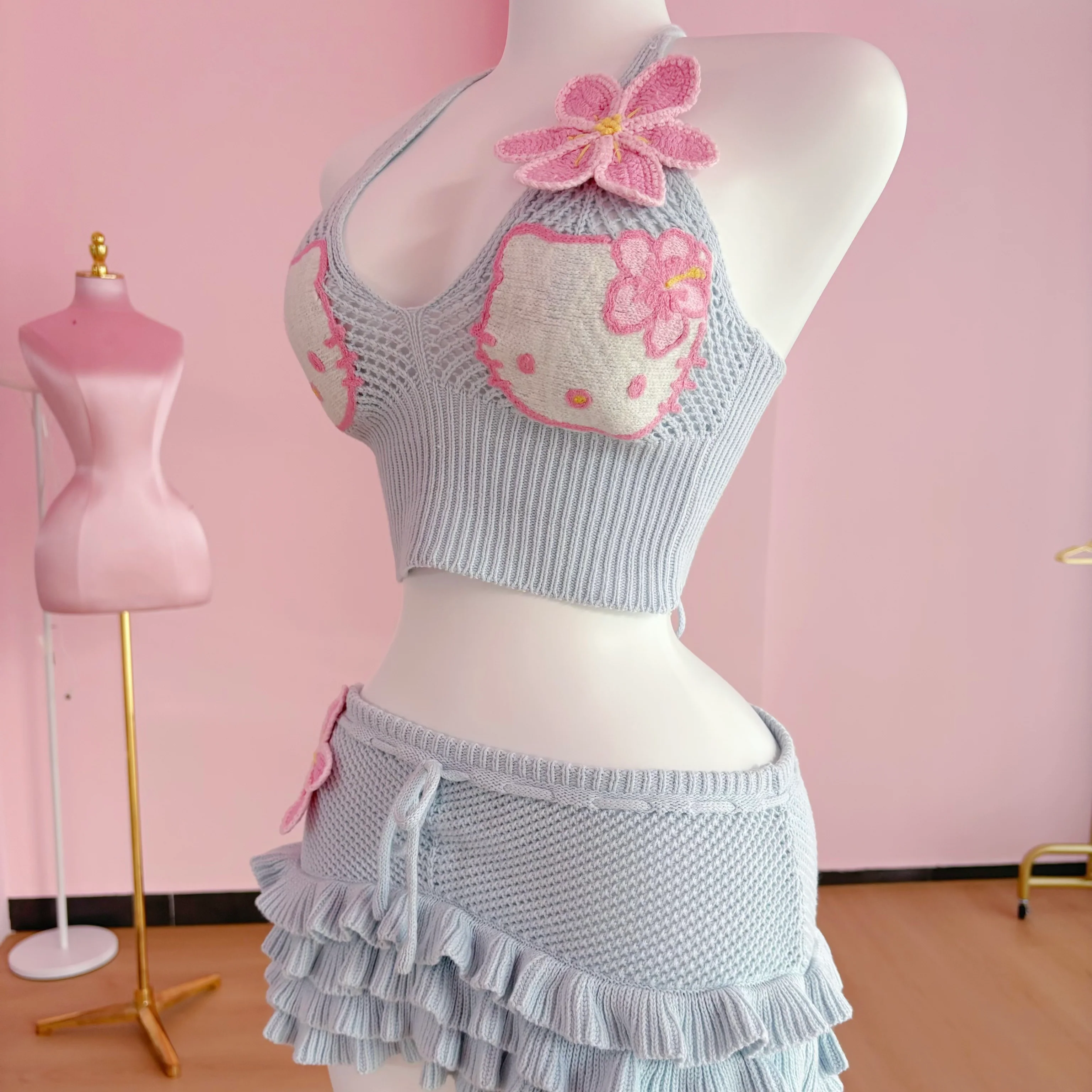 Hibiscus Kitty Crochet Set (Baby Blue)