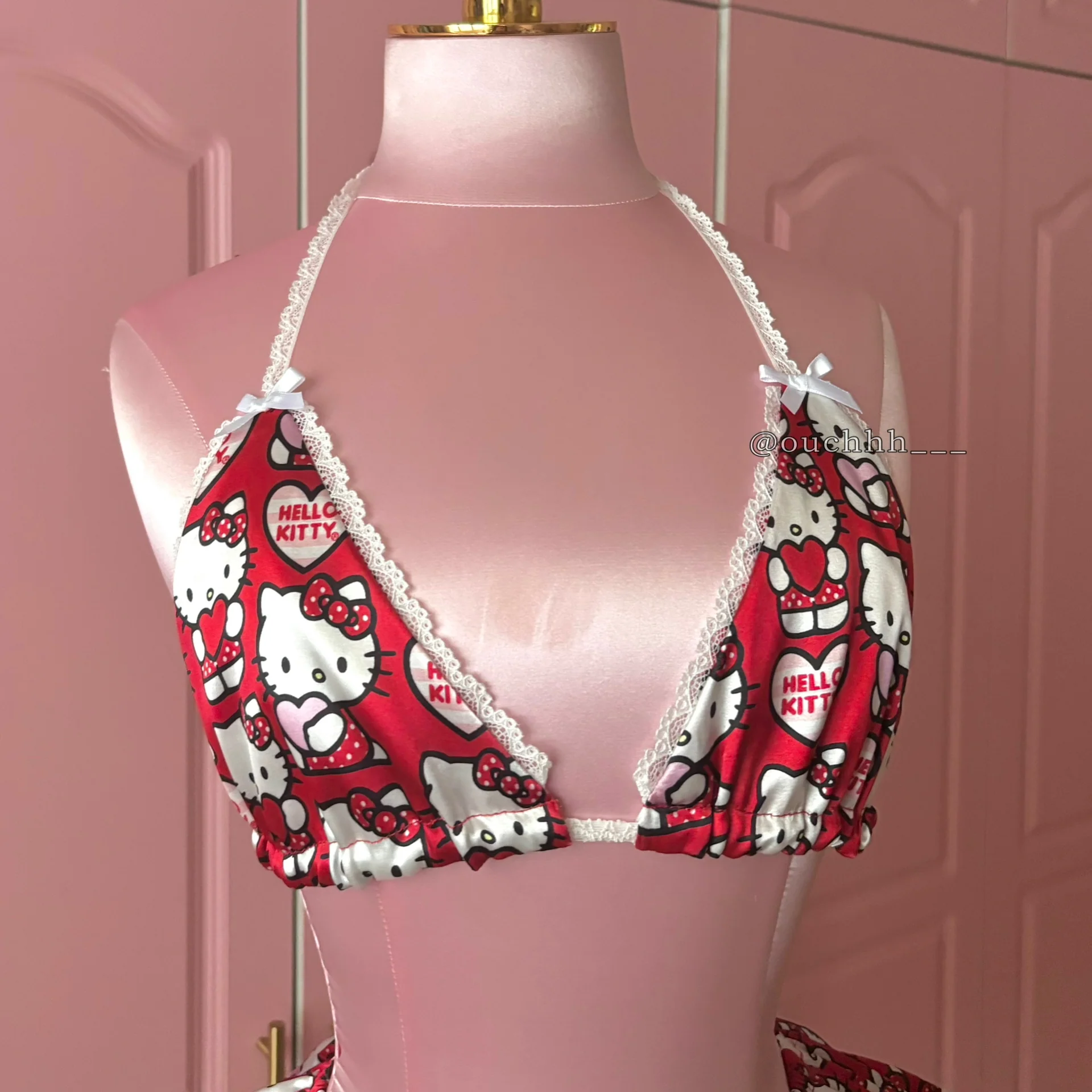 Lovable Kitty Satin Bra top and Mini Skirt Set