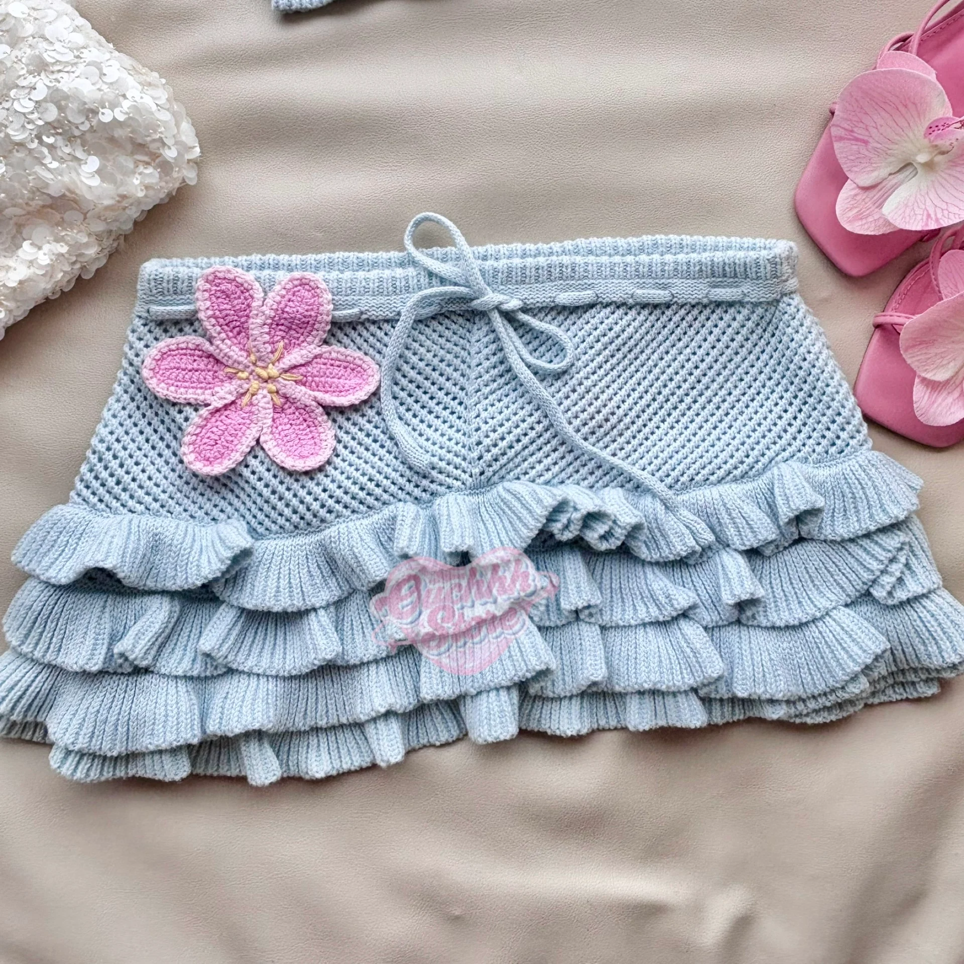 Hibiscus Kitty Crochet Set (Baby Blue)