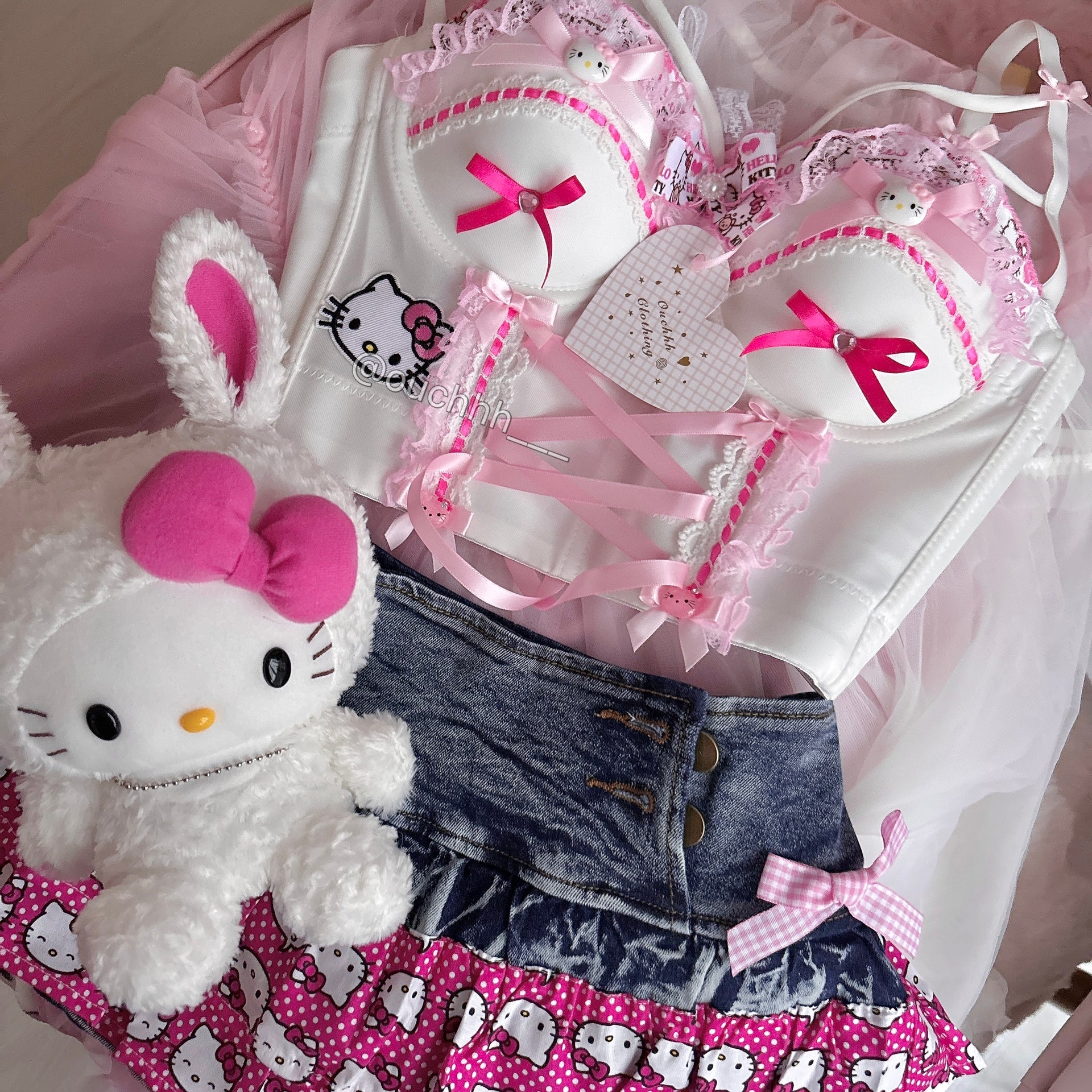 Spoil Me Rotten Kitty Cropped Corset Top (White)