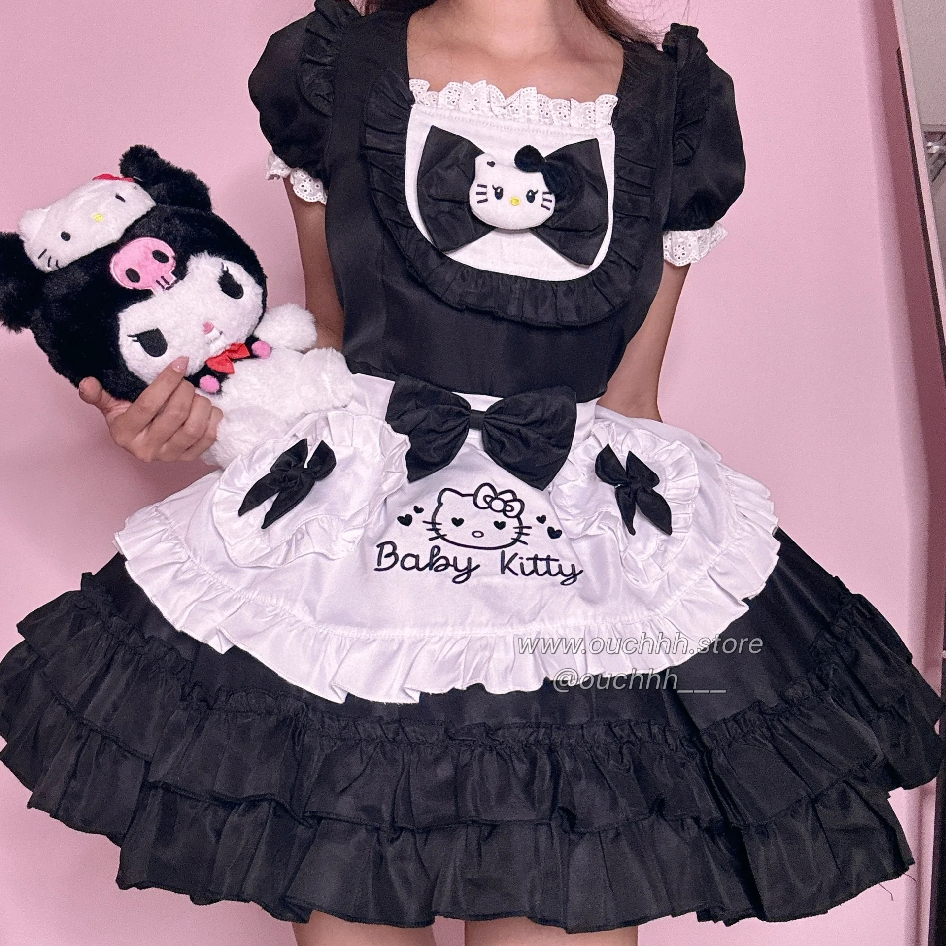 Black Baby Kitty Princess Ribbon Maid Dress and Headband