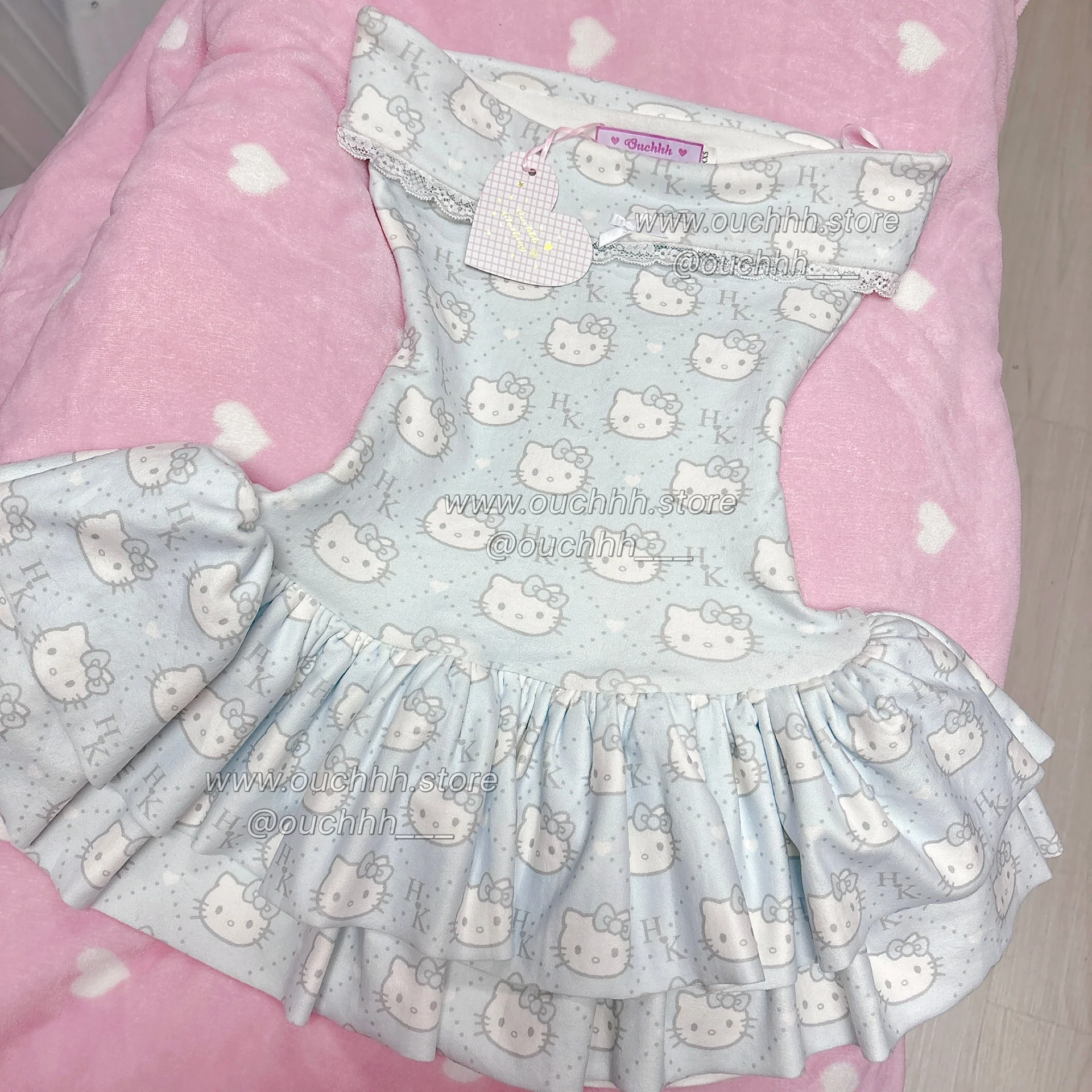 No Restock- Baby Blue Royal Kitty Hourglass Tube Mini Dress