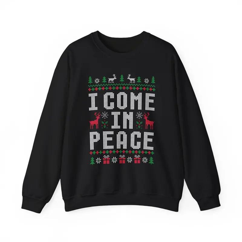 Funny ugly Christmas sweatshirts for couples, cute matching holiday outfits, plus 'I Come in Peace' sweatshirt for festive style