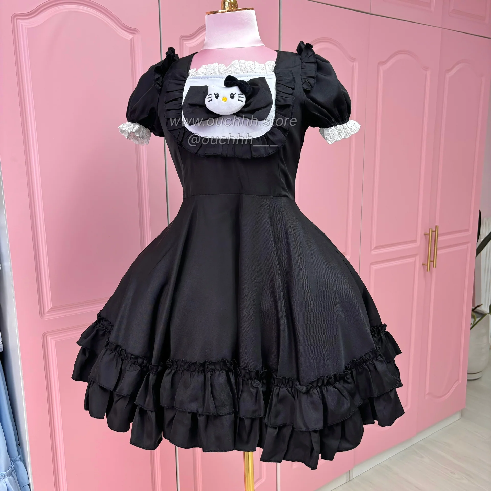 Black Baby Kitty Princess Ribbon Maid Dress and Headband