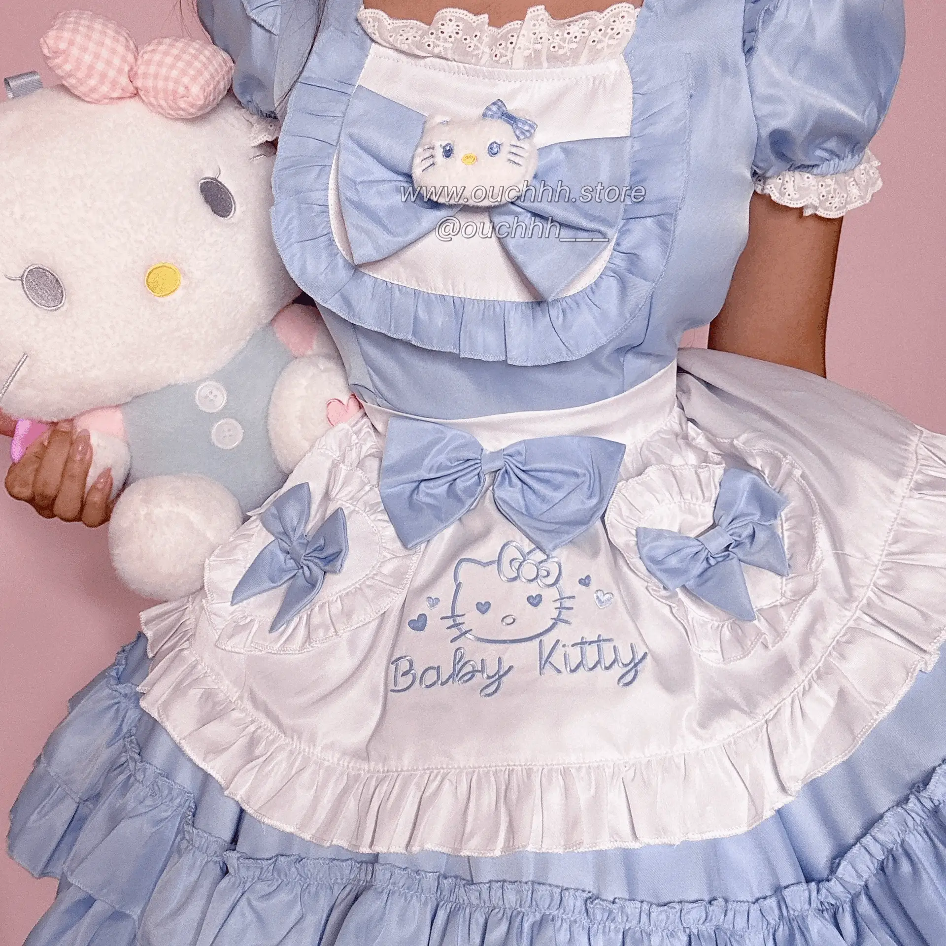 Blue Baby Kitty Princess Ribbon Maid Dress and Headband